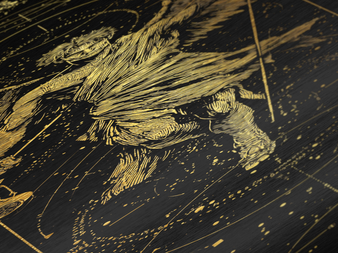 Metallic Gold Metal Print, Astraeus Titan Of Stars Wall Art, Mythical Constellation Decor, Real Wood Frame