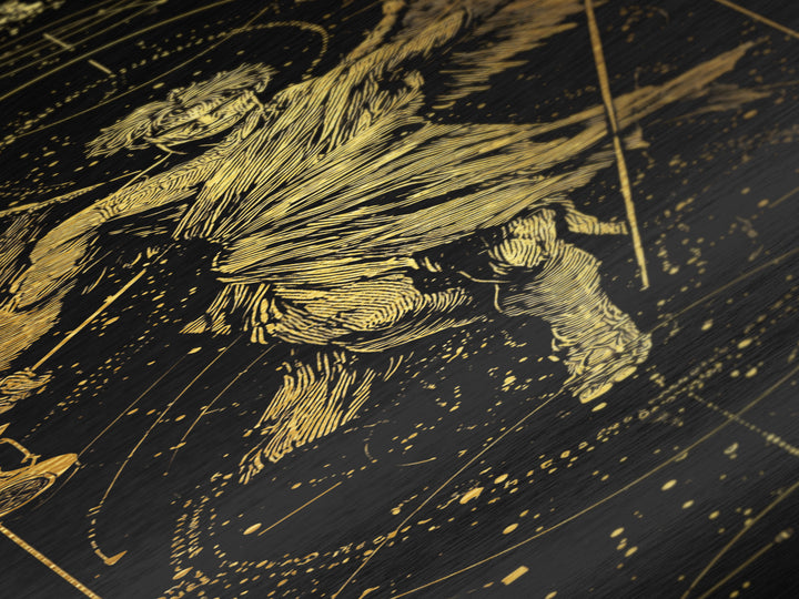 Metallic Gold Metal Print, Astraeus Titan Of Stars Wall Art, Mythical Constellation Decor, Real Wood Frame