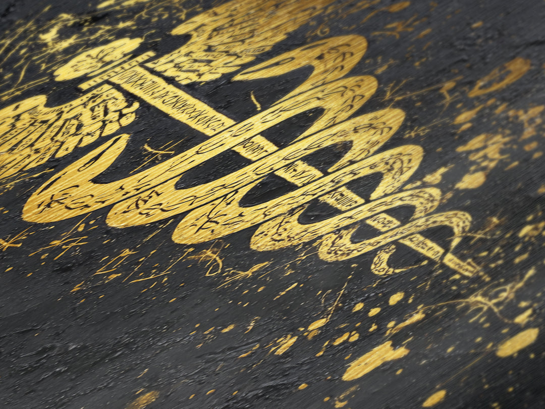 Metallic Gold Metal Print, Caduceus Serpent Staff Wall Art, Hermes Symbol Decor, Real Wood Frame Artwork