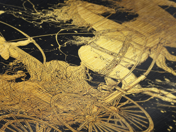Greek Chariot Scene, Metallic Gold Art, Real Wood Frame, Mythology Inspired Wall Decor, Warriors And Horses Print