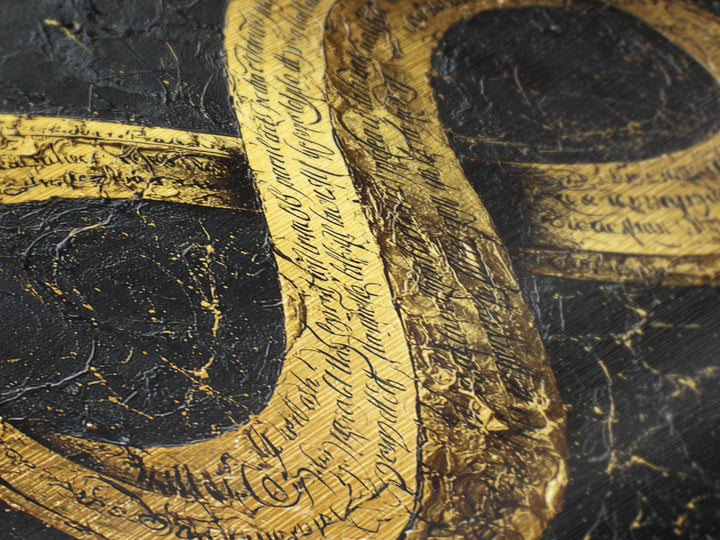 Infinity Symbol With Script, Metallic Gold Art, Real Wood Frame, Elegant Wall Decor, Modern Abstract Artwork
