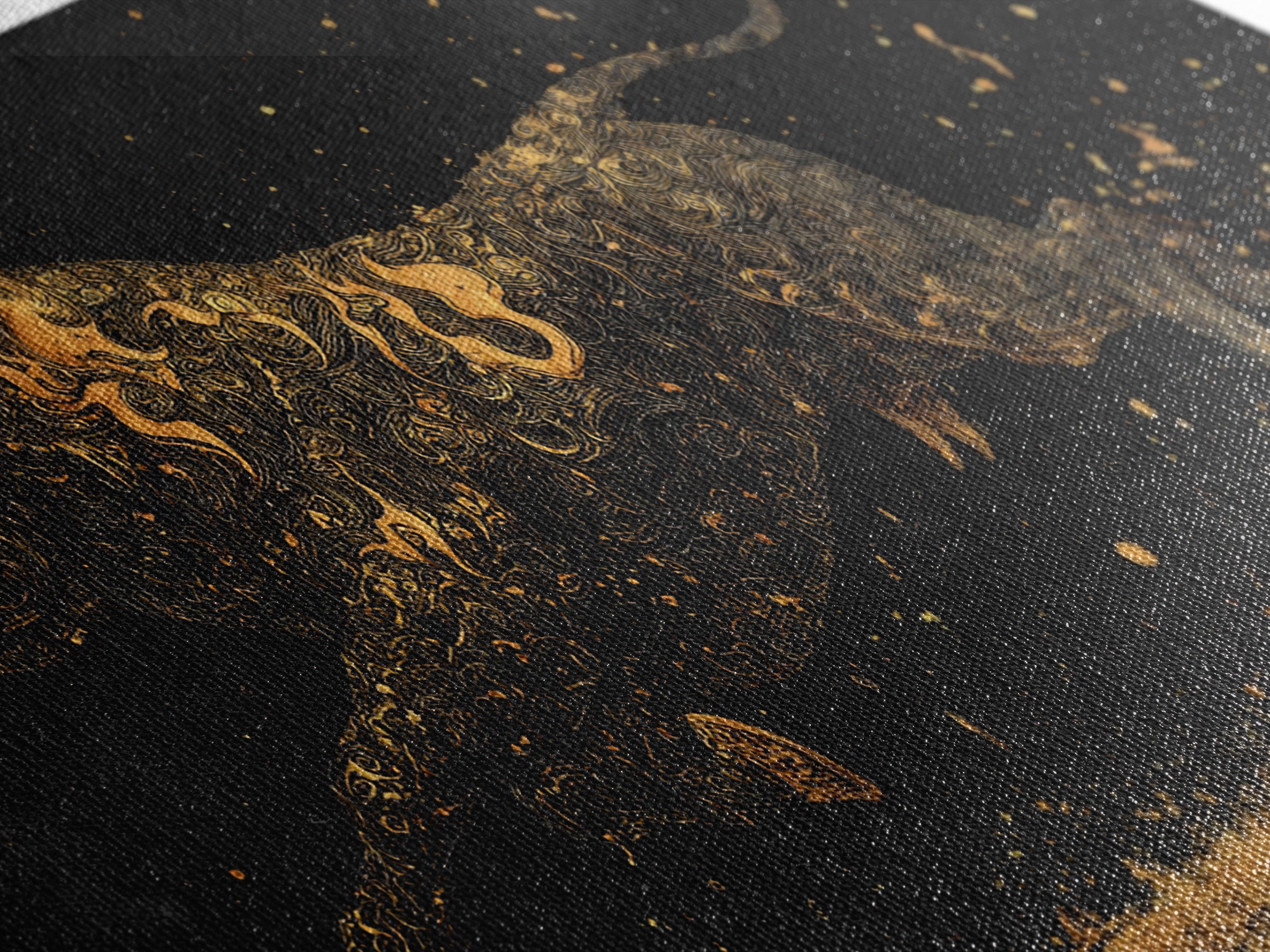 Golden Bull In Motion, Gold Canvas Art, Real Wood Frame, Dynamic Animal Wall Decor, Mythology Inspired Artwork