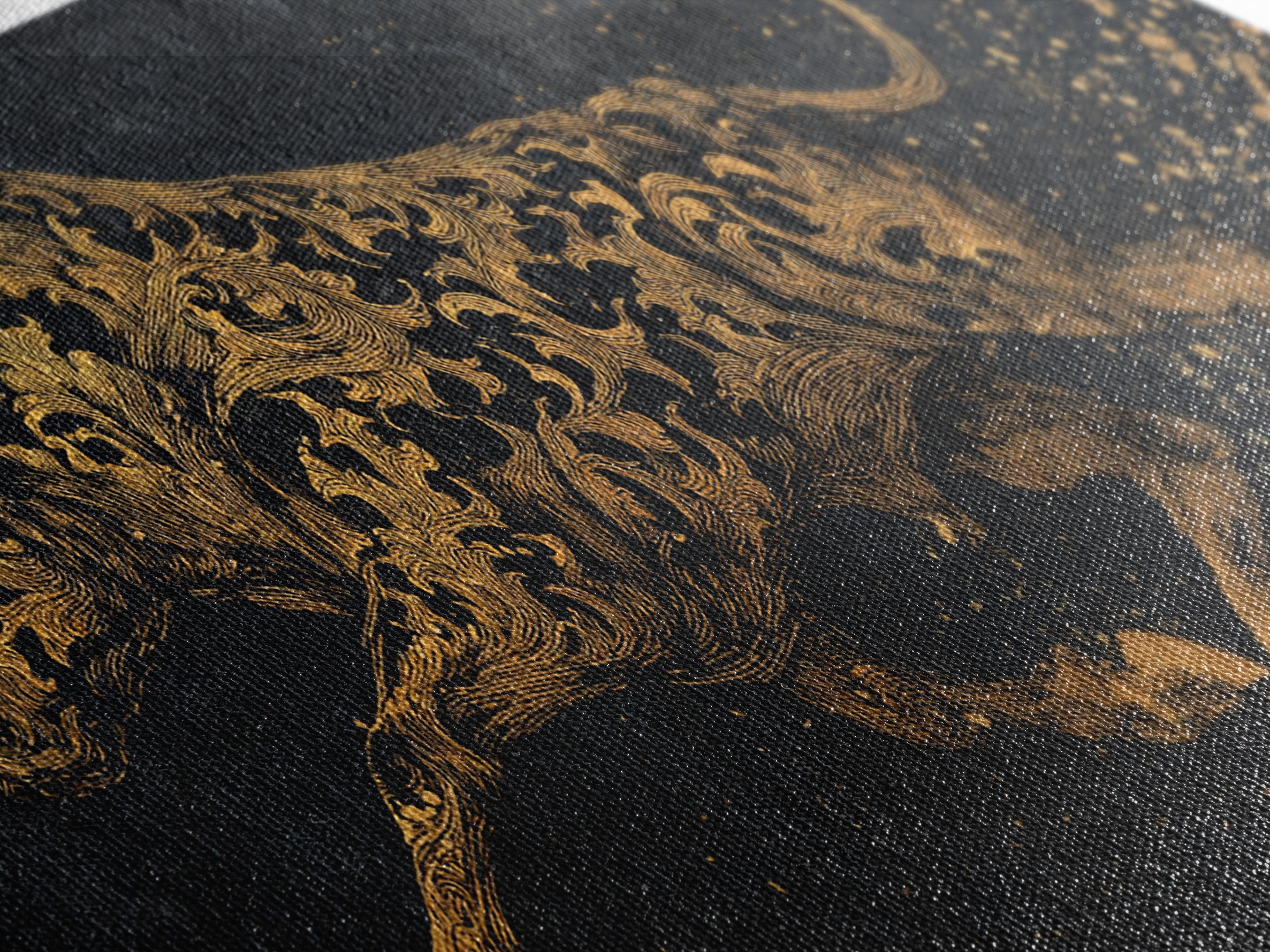 Ornate Golden Bull, Gold Canvas Print, Real Wood Frame, Decorative Animal Artwork, Powerful Bull Illustration