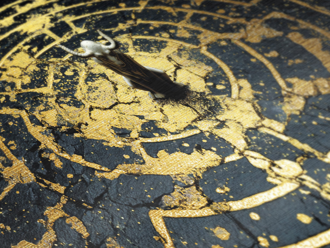 Minotaur In Labyrinth, Metallic Gold Metal Print, Real Wood Frame, Mythology Inspired Wall Art, Ancient Maze Artwork