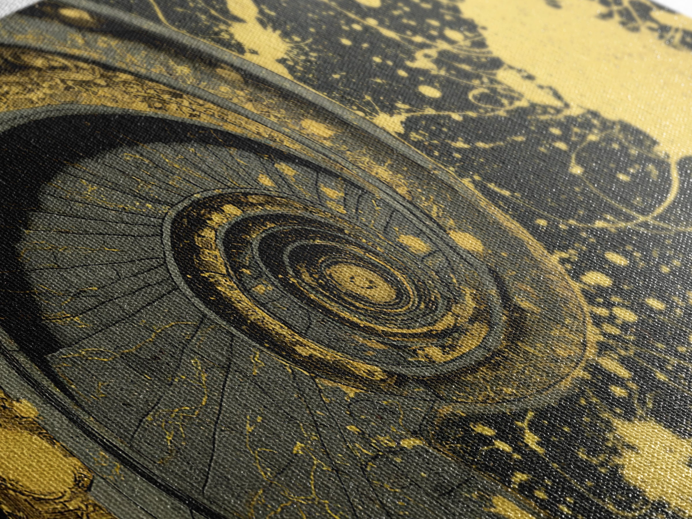 Golden Spiral Staircase, Gold Canvas Art, Real Wood Frame, Splatter Style Abstract Design, Modern Wall Decor