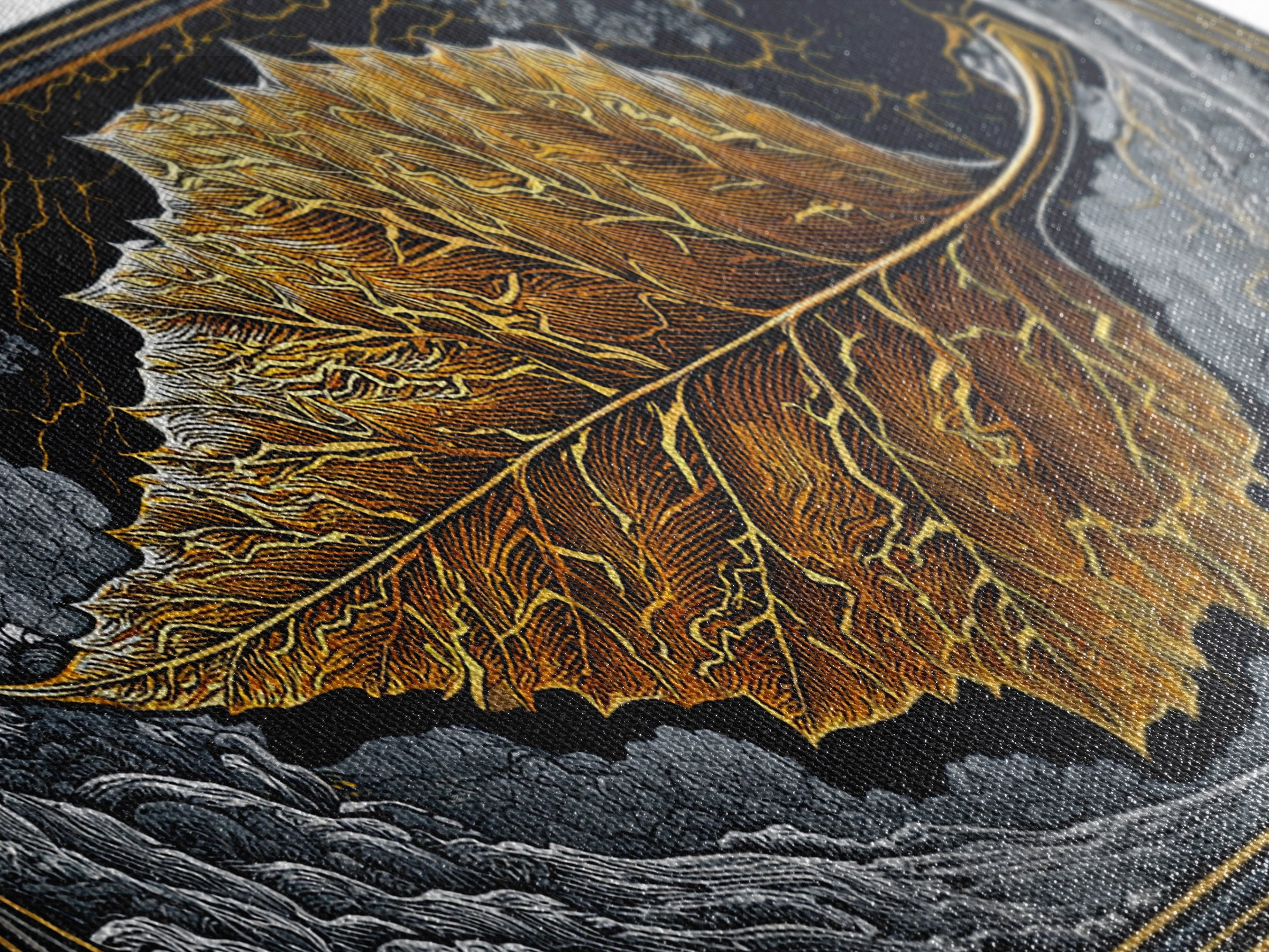 Golden Leaf In Ornate Frame, Gold Canvas Print, Real Wood Frame, Botanical Wall Art, Nature Inspired Decor