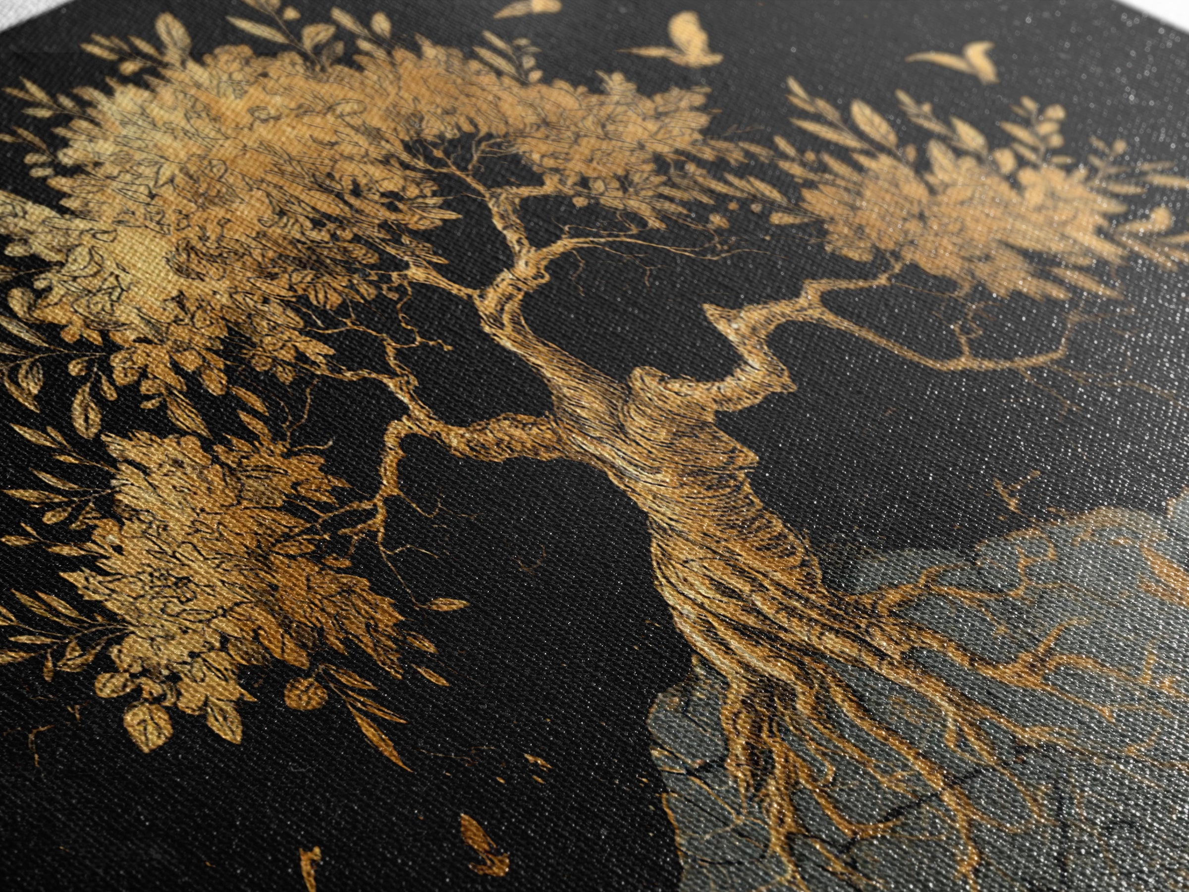 Gold Tree of Life Artwork, Intricate Roots and Leaves, Wood Framed Map Wall Art for Home or Office Décor