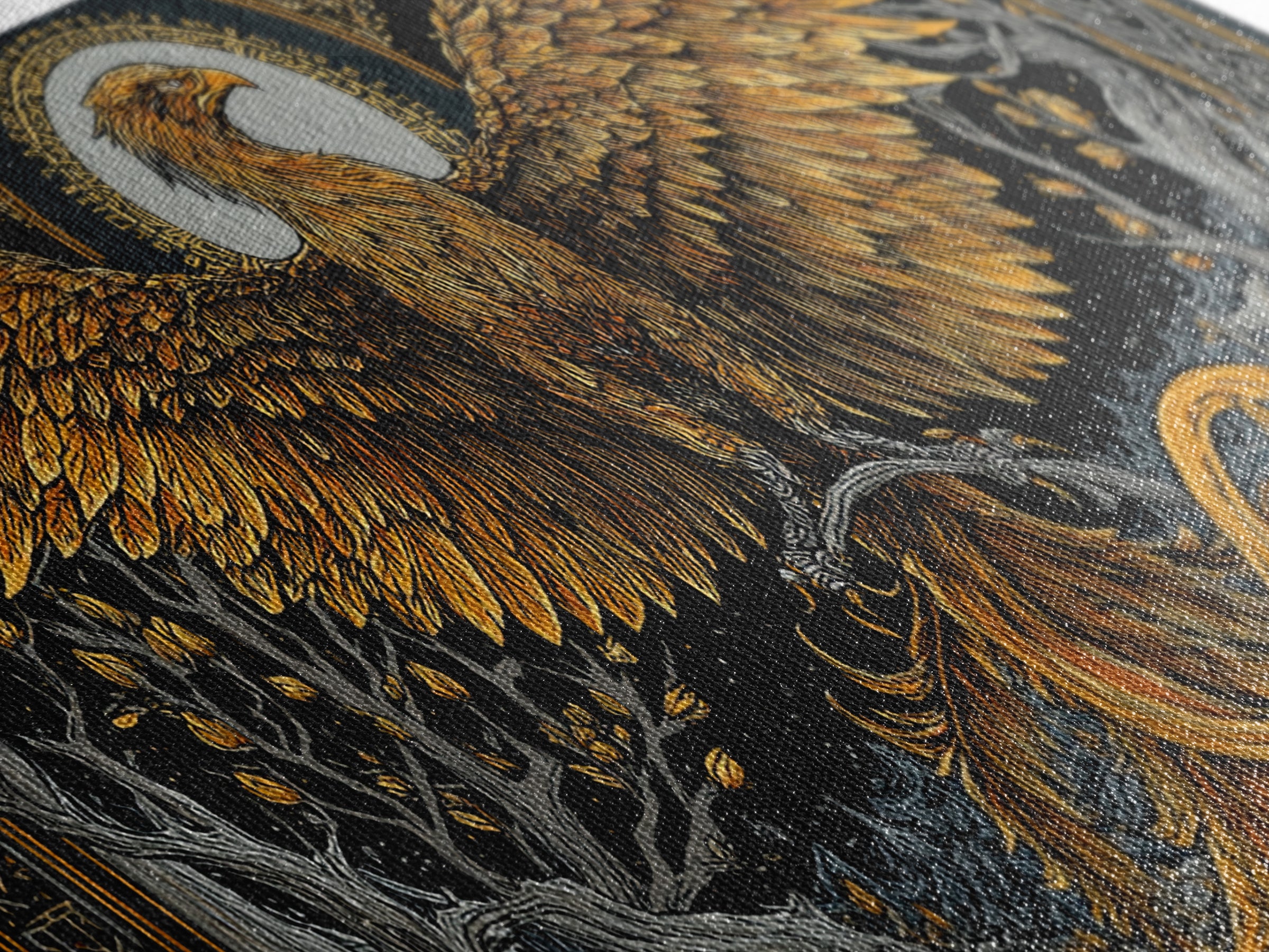 Gold Phoenix Rising Illustration, Majestic Wings, Wood Framed Map Wall Décor for Myth and Fantasy Art Lovers