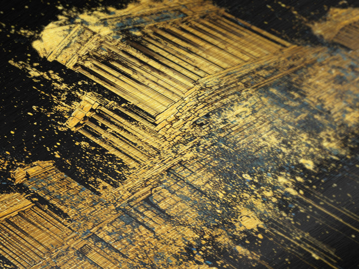 Metallic Gold Parthenon Greece Architecture Print, Splatter Art Style, Wood Framed Map Wall Art for Travel and History Fans