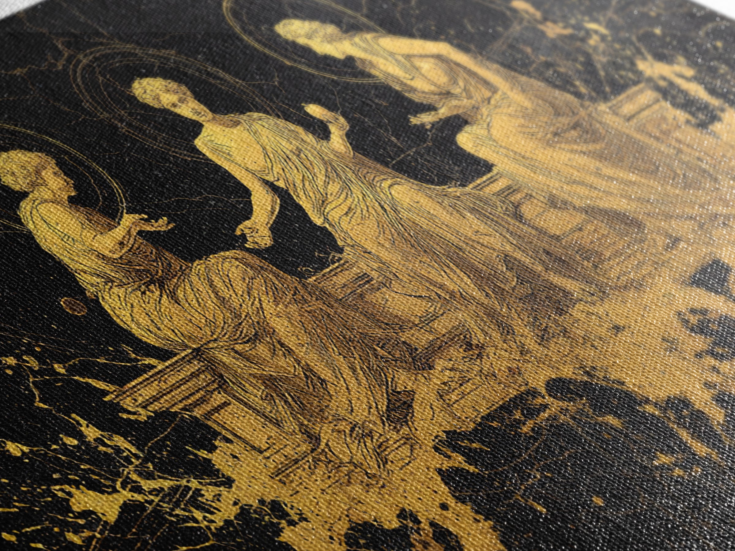 Gold Greek Goddesses Seated in Elegant Marble Scene, Wood Framed Map Wall Décor for Classical Art and Mythology Lovers