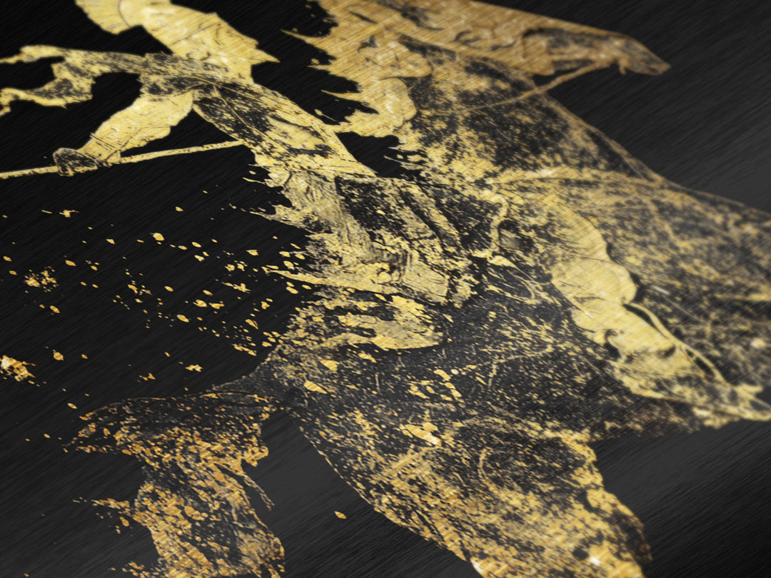 Metallic Gold Art Spartan Rider Silhouette, Splatter Effect Spear Charge, Wood Framed Map Wall Décor, Historical and Warrior-Themed Spaces