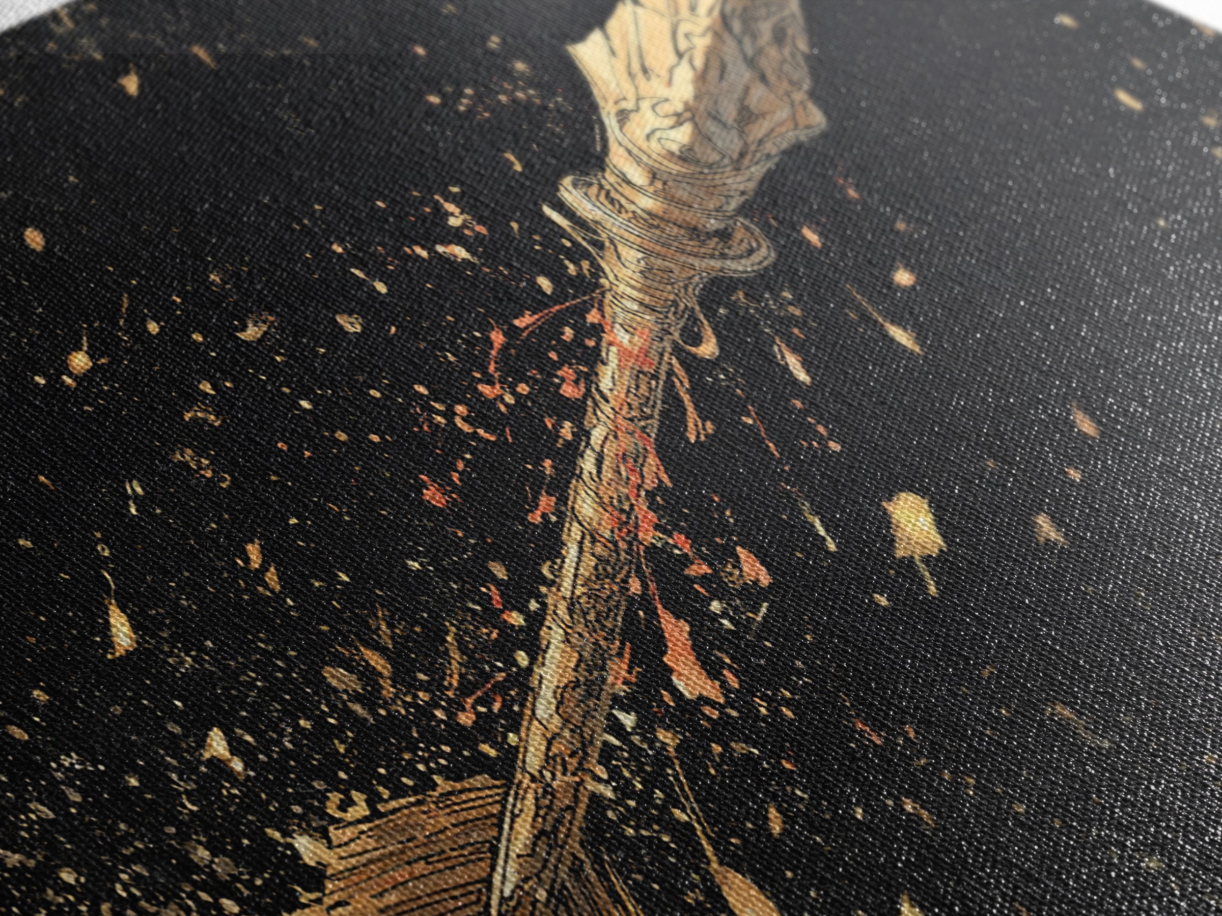 Golden Spear In Flight, Gold Canvas Print, Real Wood Frame, Dynamic Weapon Art, Mythology Inspired Wall Decor