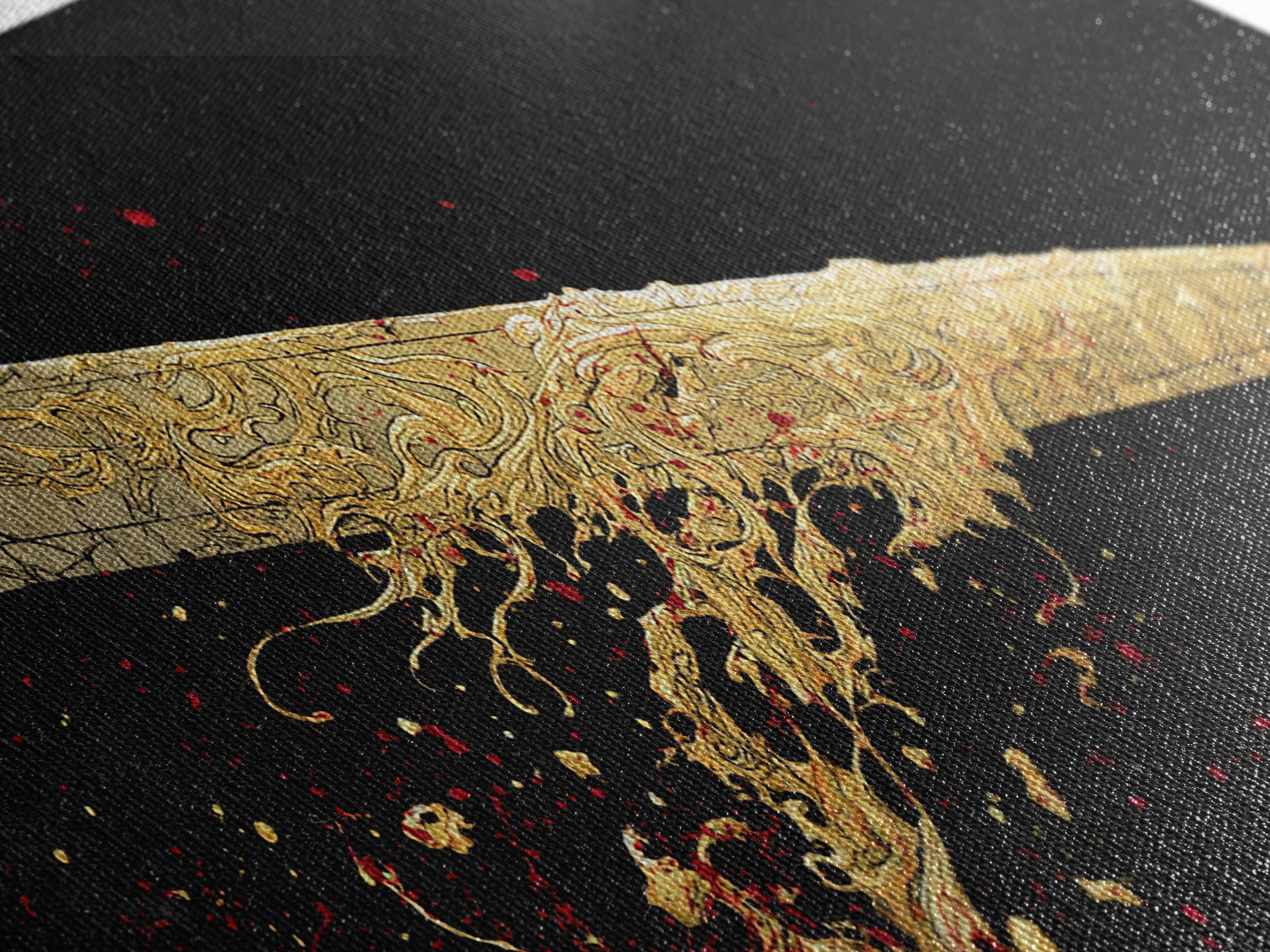 Golden Ornate Sword, Gold Canvas Print, Real Wood Frame, Dramatic Fantasy Weapon Art, Mythology Wall Decor