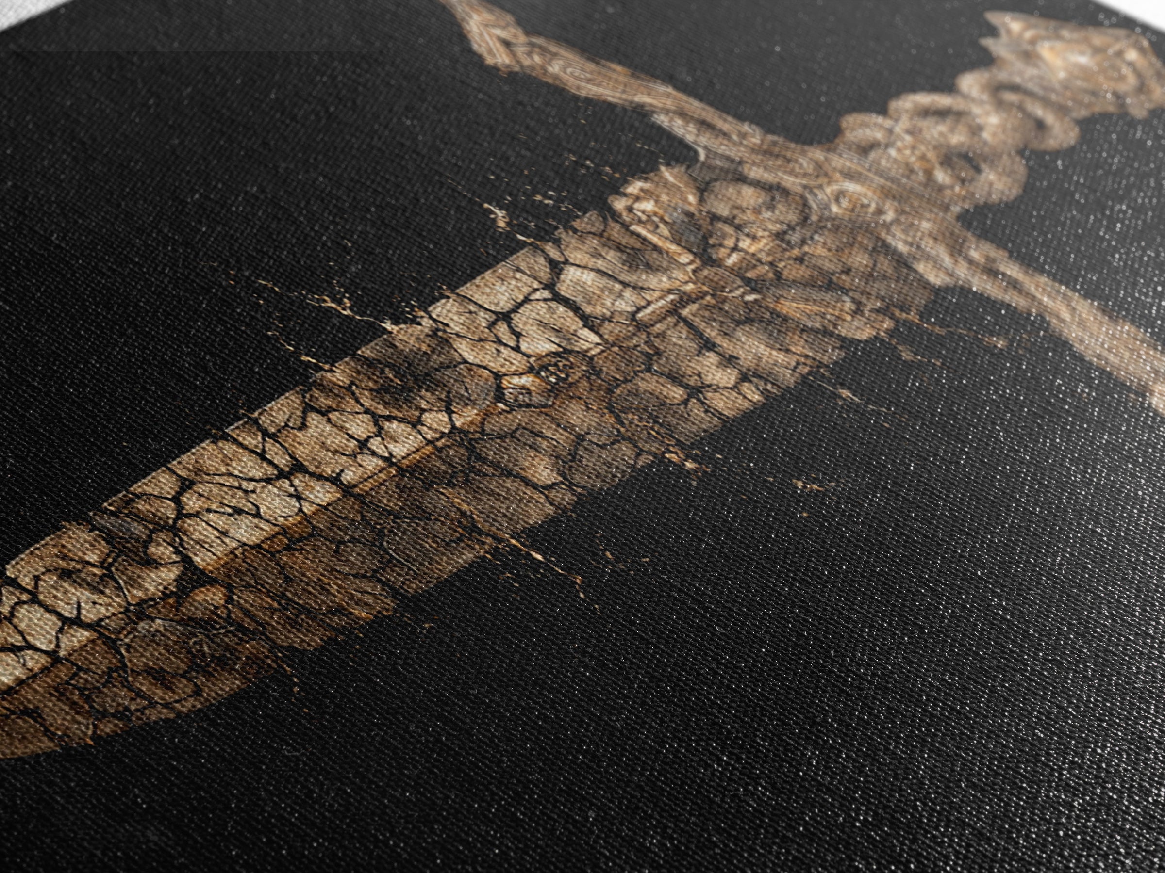 Cracked Ancient Sword Gold Canvas Print, Legendary Fantasy Weapon, Weathered Epic Blade, Gothic Home Wall Art