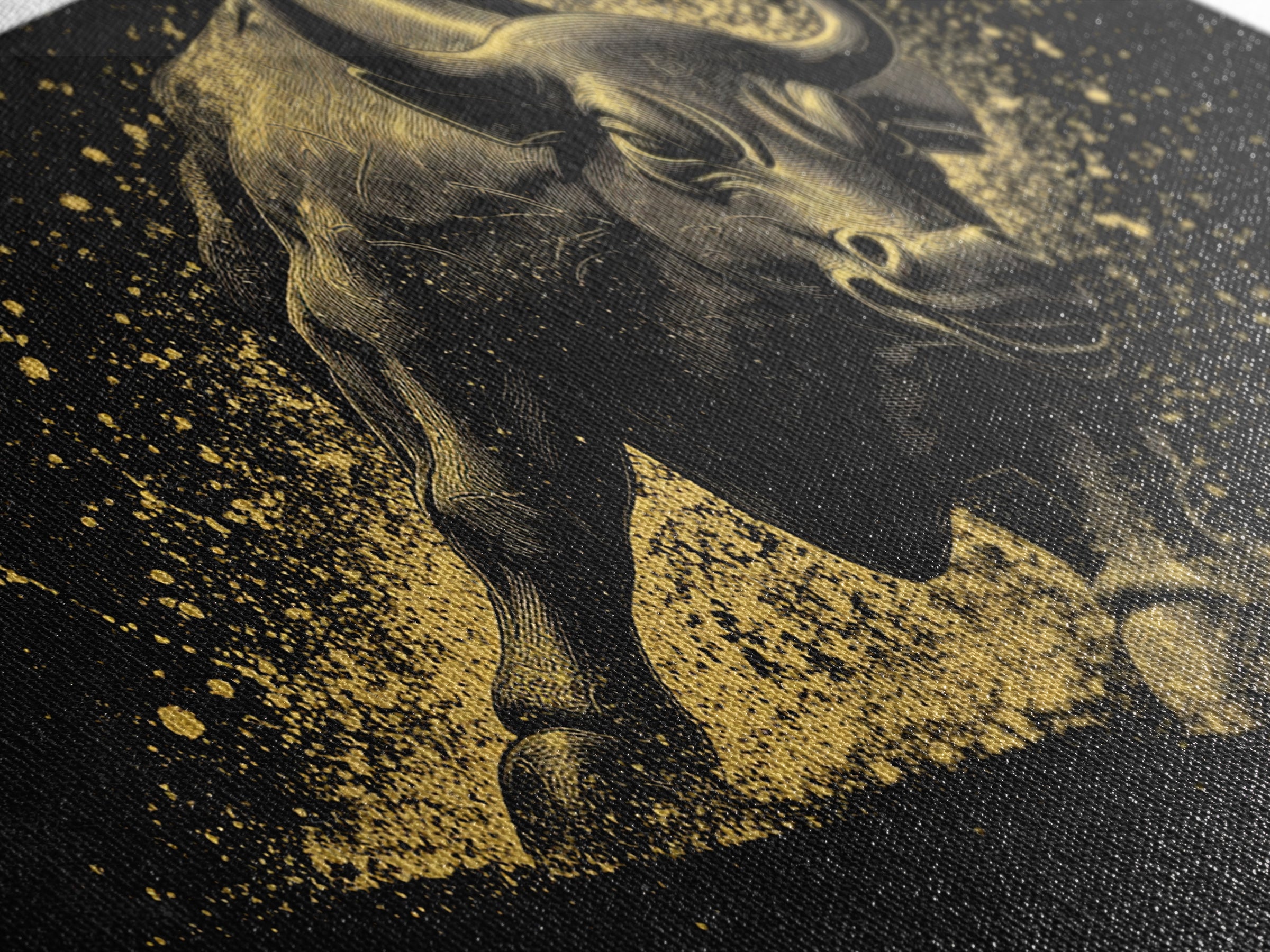 Charging Golden Bull, Gold Canvas Print, Real Wood Frame, Dynamic Animal Wall Art, Powerful Bull Illustration