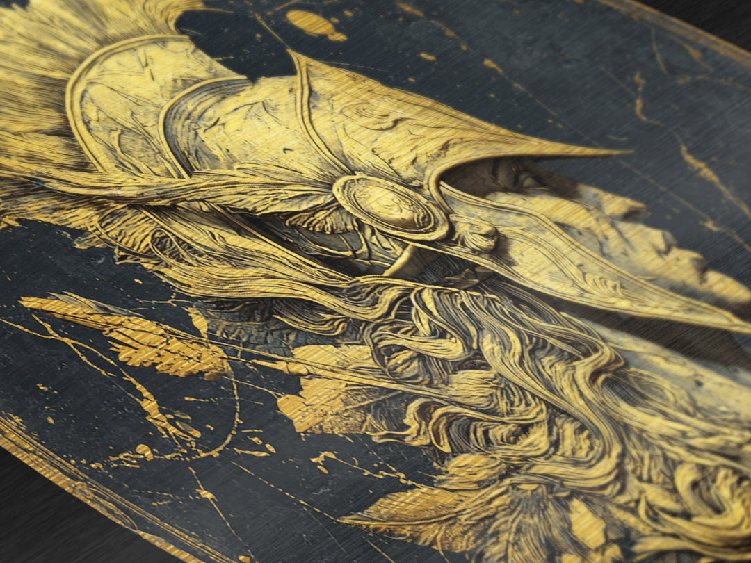 Ancient Warrior Profile Sculpture, Greek Helmet And Feathers, Metallic Gold Art, Classical Relief Wall Decor, Heroic Figure Artwork