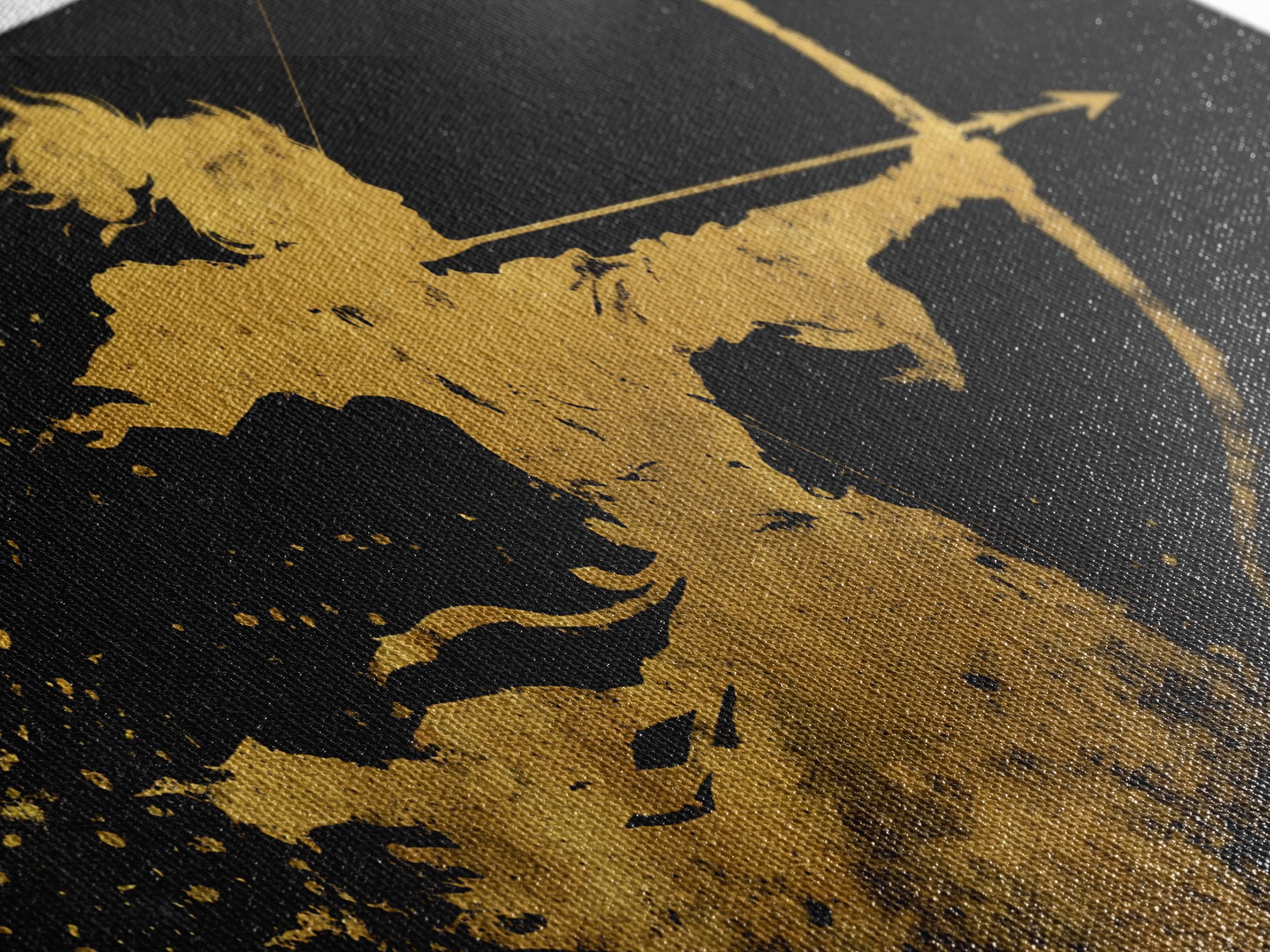 Artemis Greek Huntress Goddess Silhouette, Gold Canvas Print, Moonlit Mythology Wall Art, Elegant Classic Home Design