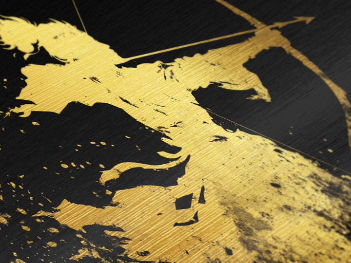 Artemis Greek Huntress Goddess Silhouette, Metallic Gold Metal Print, Moonlit Mythology Wall Art, Elegant Classic Home Design