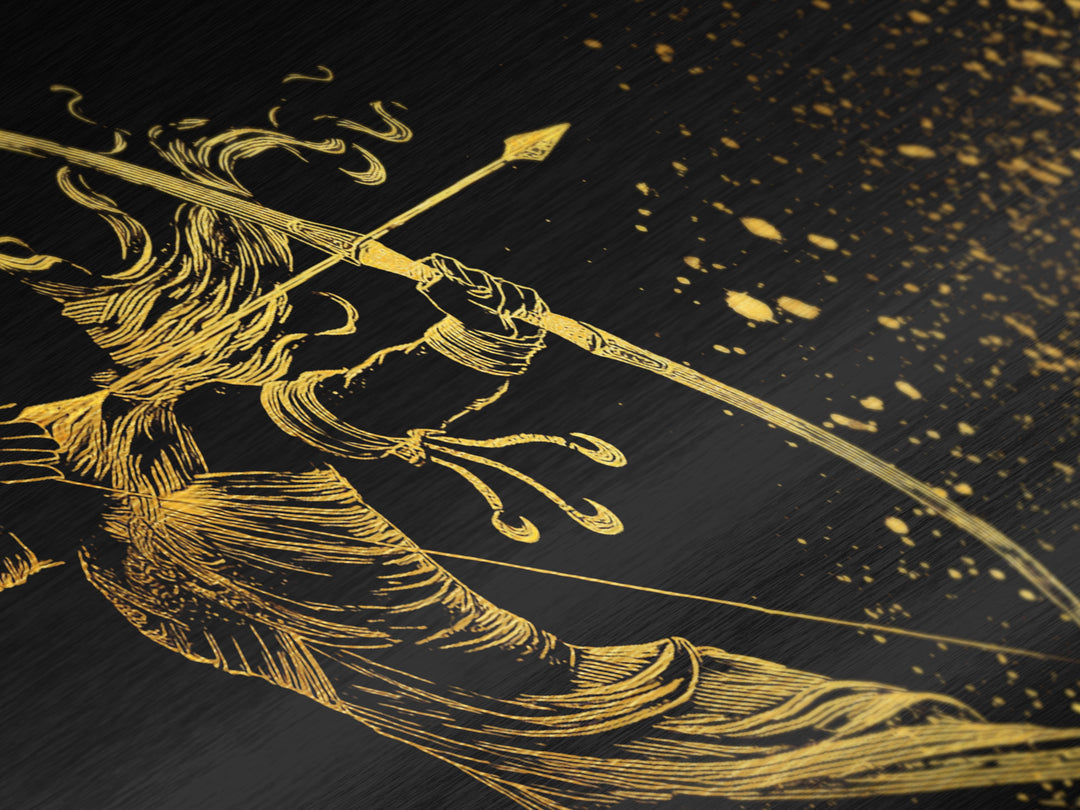 Artemis Greek Goddess Archer Silhouette, Metallic Gold Art, Celestial Mythology Wall Decor, Elegant Classical Home Accent Piece