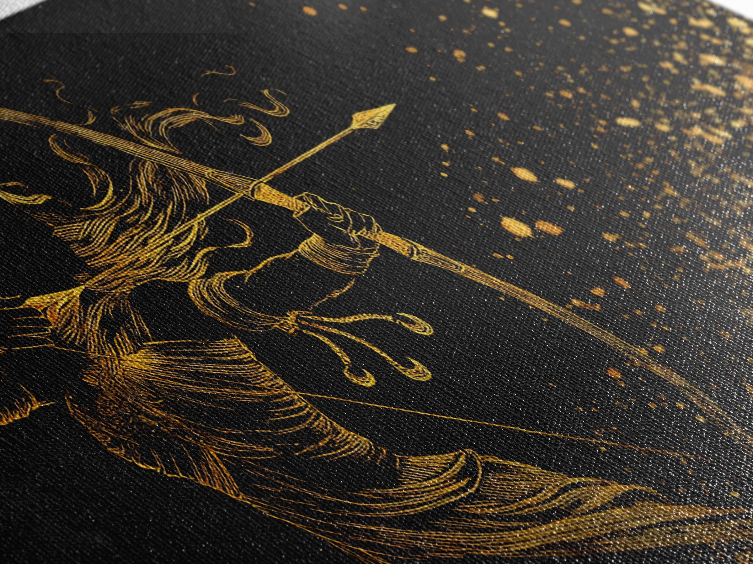 Artemis Greek Goddess Archer Silhouette, Gold Canvas Art, Celestial Mythology Wall Decor, Elegant Classical Home Accent Piece