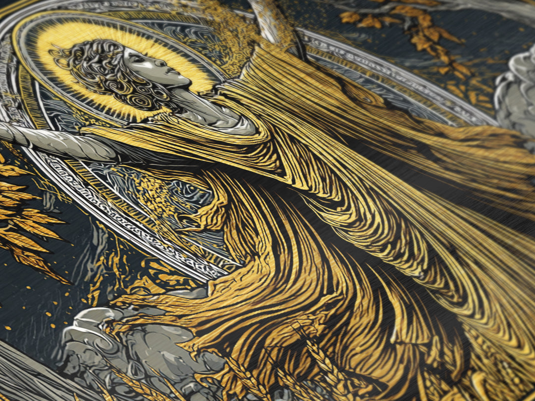 Metallic Gold Art, Demeter Goddess of Harvest, Greek Mythology Wall Decor, Ancient Agriculture Theme, Black and Gold Metal Artwork