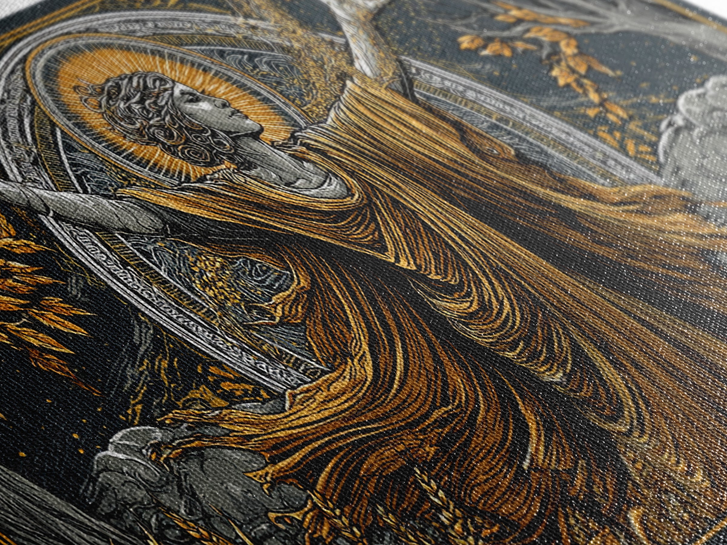 Gold Canvas Art, Demeter Goddess of Harvest, Greek Mythology Wall Decor, Ancient Agriculture Theme, Black and Gold Canvas Artwork