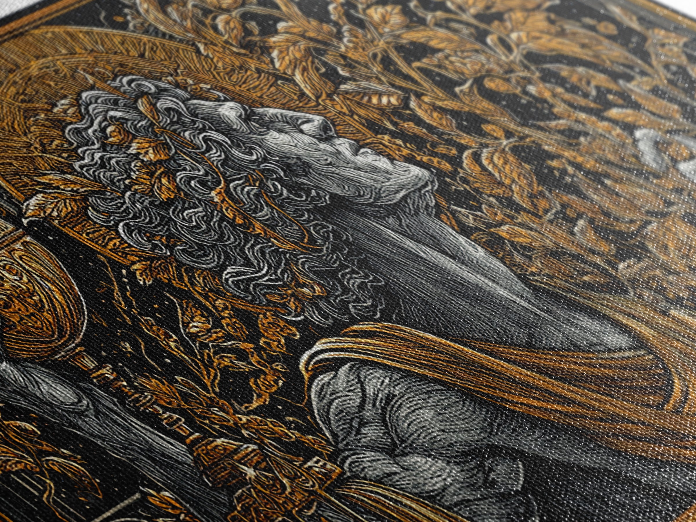 Gold Canvas Art, Dionysus God of Ecstasy, Greek Mythology Wall Scene, Bacchanalia Festival Theme, Black and Gold Canvas Wall Print