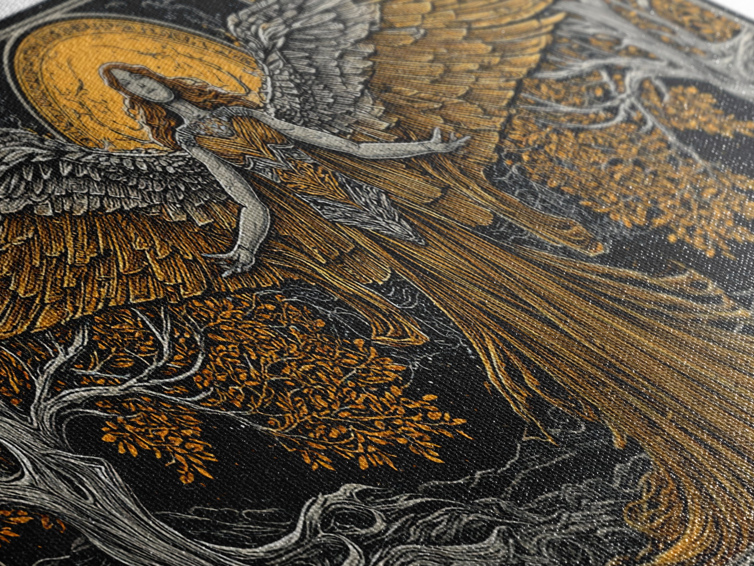 Gold Canvas Print, Eos Goddess of Dawn, Greek Mythology Wall Art, Sunrise Personification Scene, Black and Gold Luxury Decor