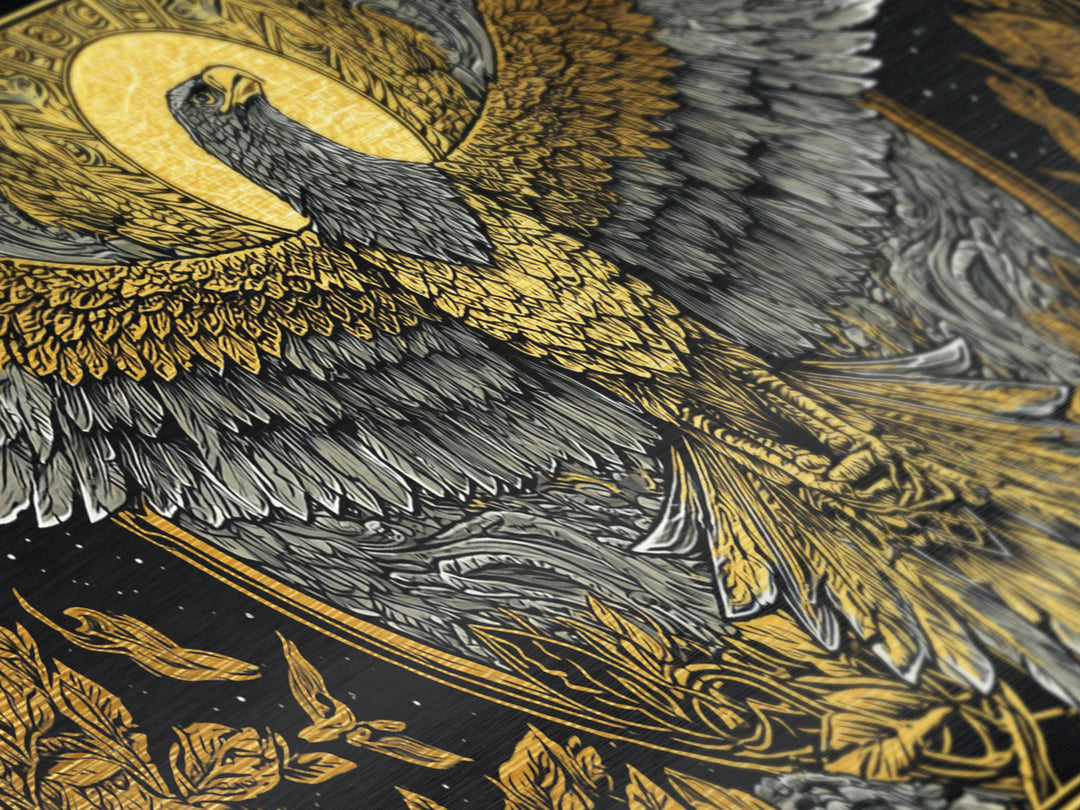 Ganymede Metallic Gold Art, Greek Mythology Metal Print, Eagle God Wall Decor, Real Wood Frame, Luxury Metal Artwork For Home Or Office