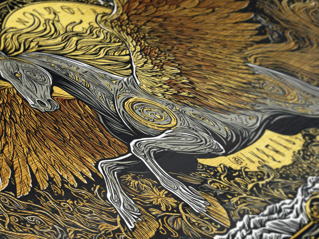 Pegasus Metallic Gold Art, Greek Mythology Wall Decor, Luxury Flying Horse Wall Hanging, Real Wood Frame Print, Elegant Winged Stallion