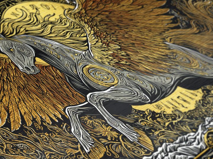 Pegasus Metallic Gold Art, Greek Mythology Wall Decor, Luxury Flying Horse Wall Hanging, Real Wood Frame Print, Elegant Winged Stallion