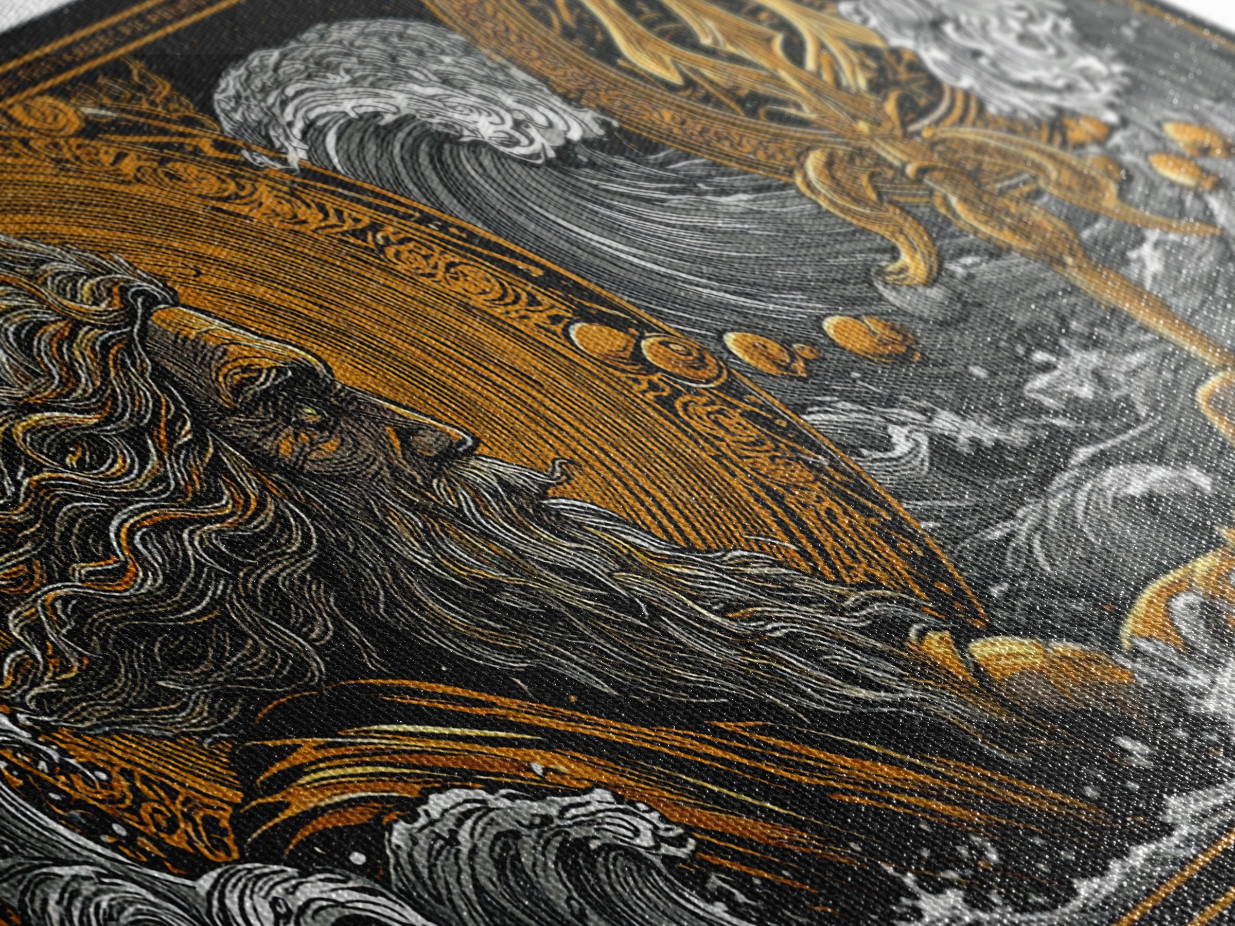 Poseidon Ocean Waves Gold Canvas Art, Greek God Canvas Print, Sea Mythology Wall Decor, Real Wood Frame, Nautical Gift