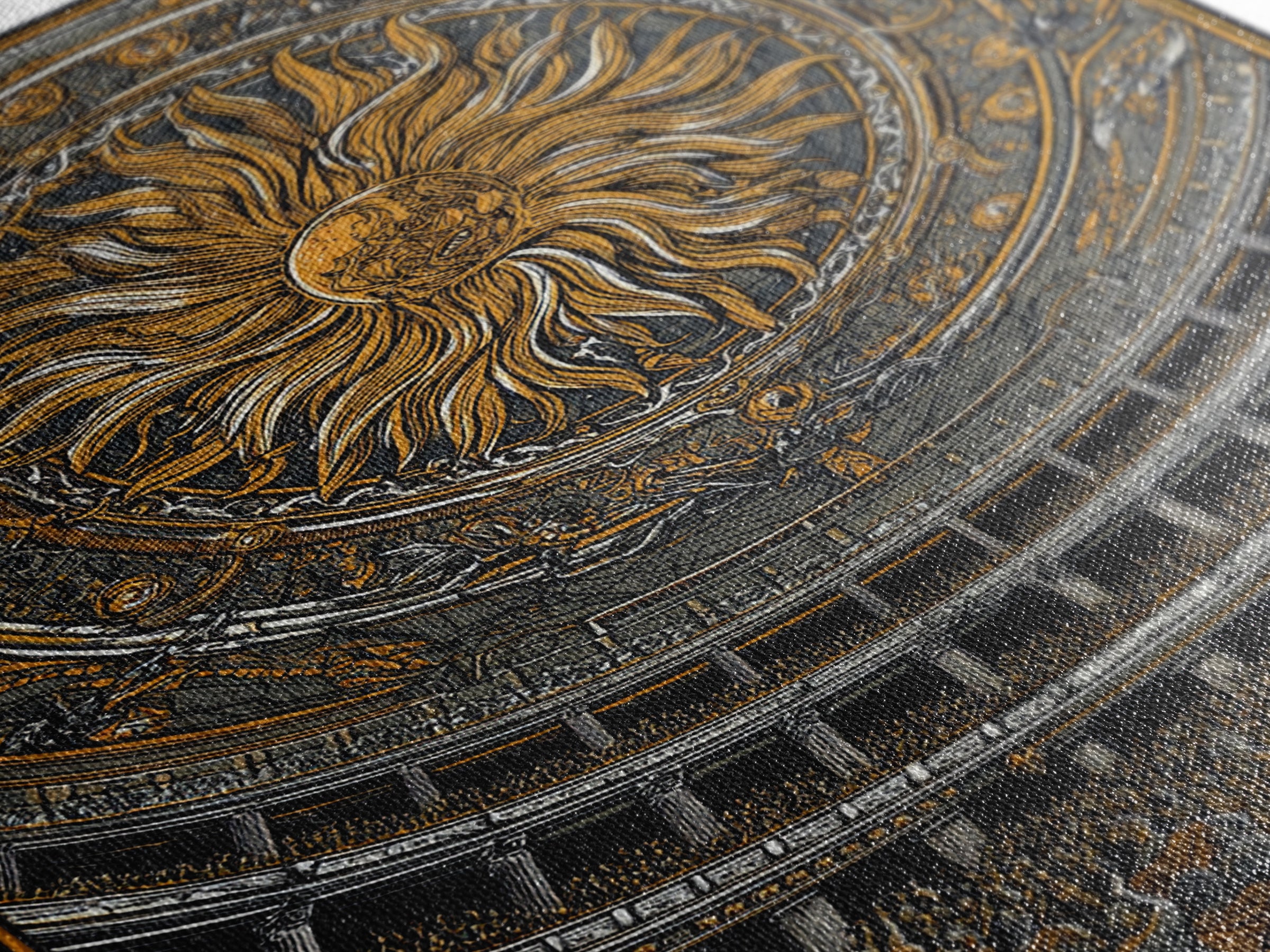 Grand Sun Ceiling Canvas Gold Canvas Print – Ornate Mythological Dome Artwork, Real Wood Frame Classical Architectural Wall Art
