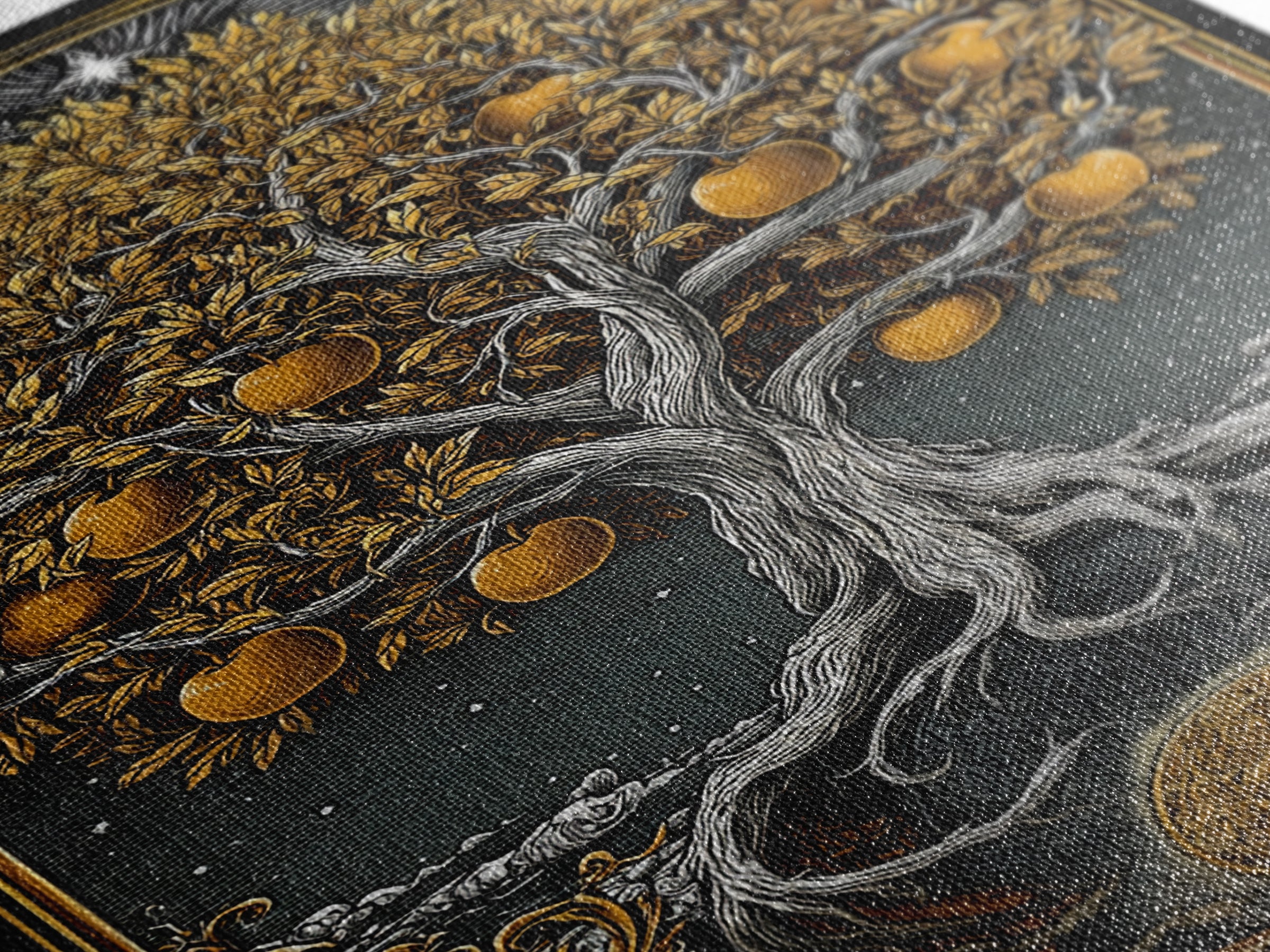 Tree Of Life Artwork, Mythical Golden Tree Wall Art, Canvas Gold Canvas Print, Real Wood Frame, Sacred Symbol Decor