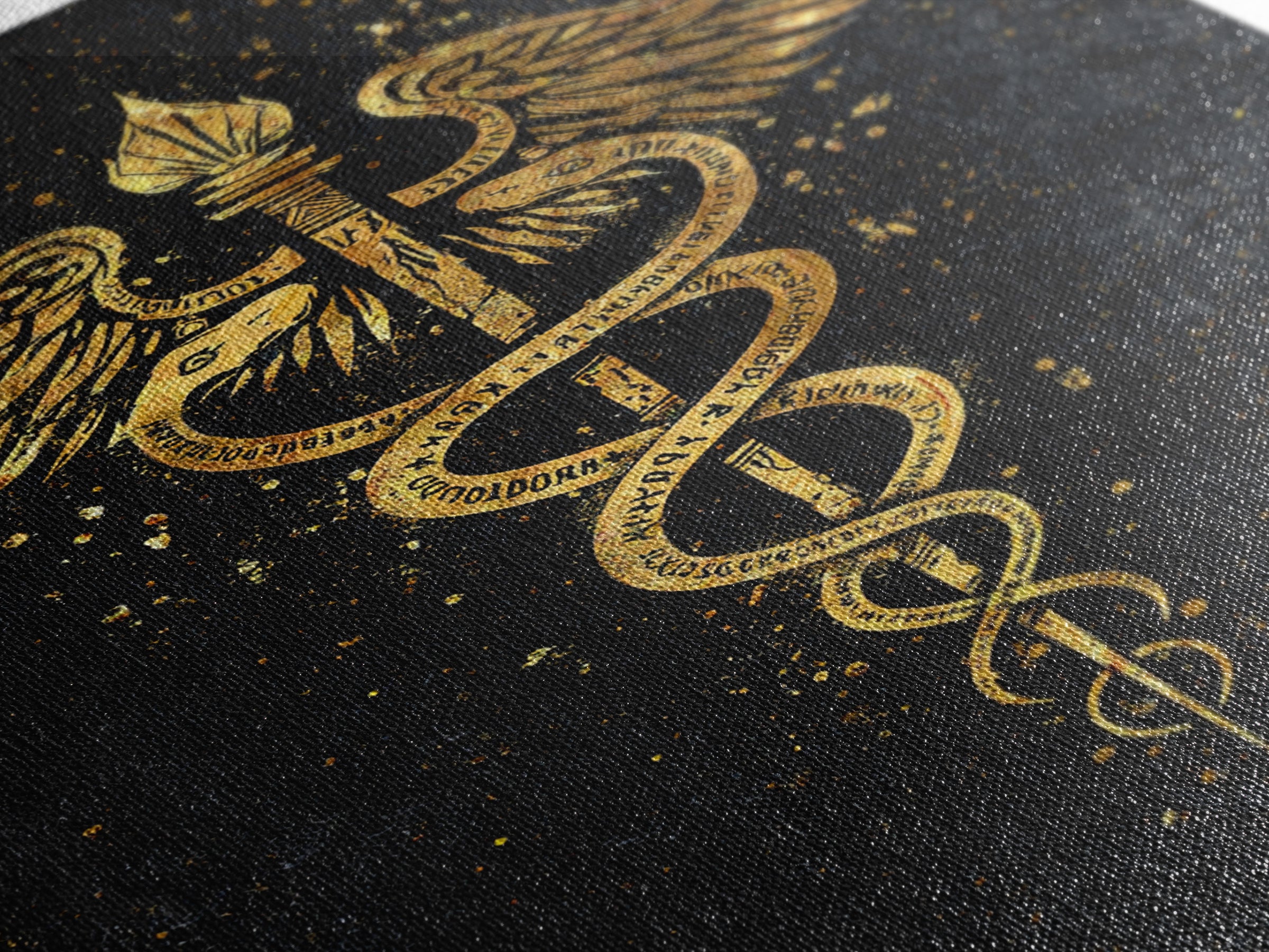 Caduceus Symbol Wall Art, Serpent And Wings Medical Symbol Artwork, Canvas Gold Canvas Print, Real Wood Frame Decor
