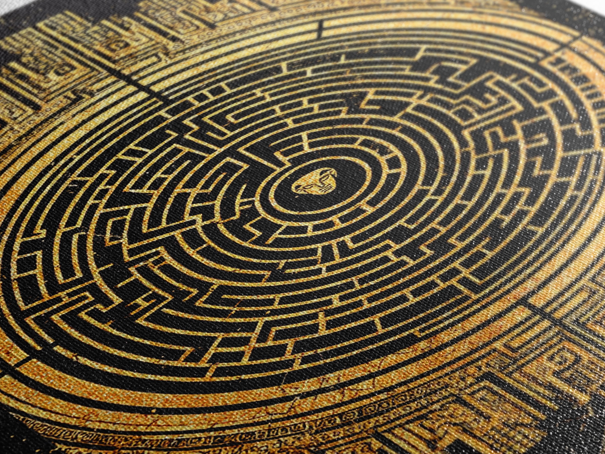 Labyrinth Maze Artwork, Mythical Minotaur Symbol Wall Art, Canvas Gold Canvas Print, Real Wood Frame, Ancient Greek Decor