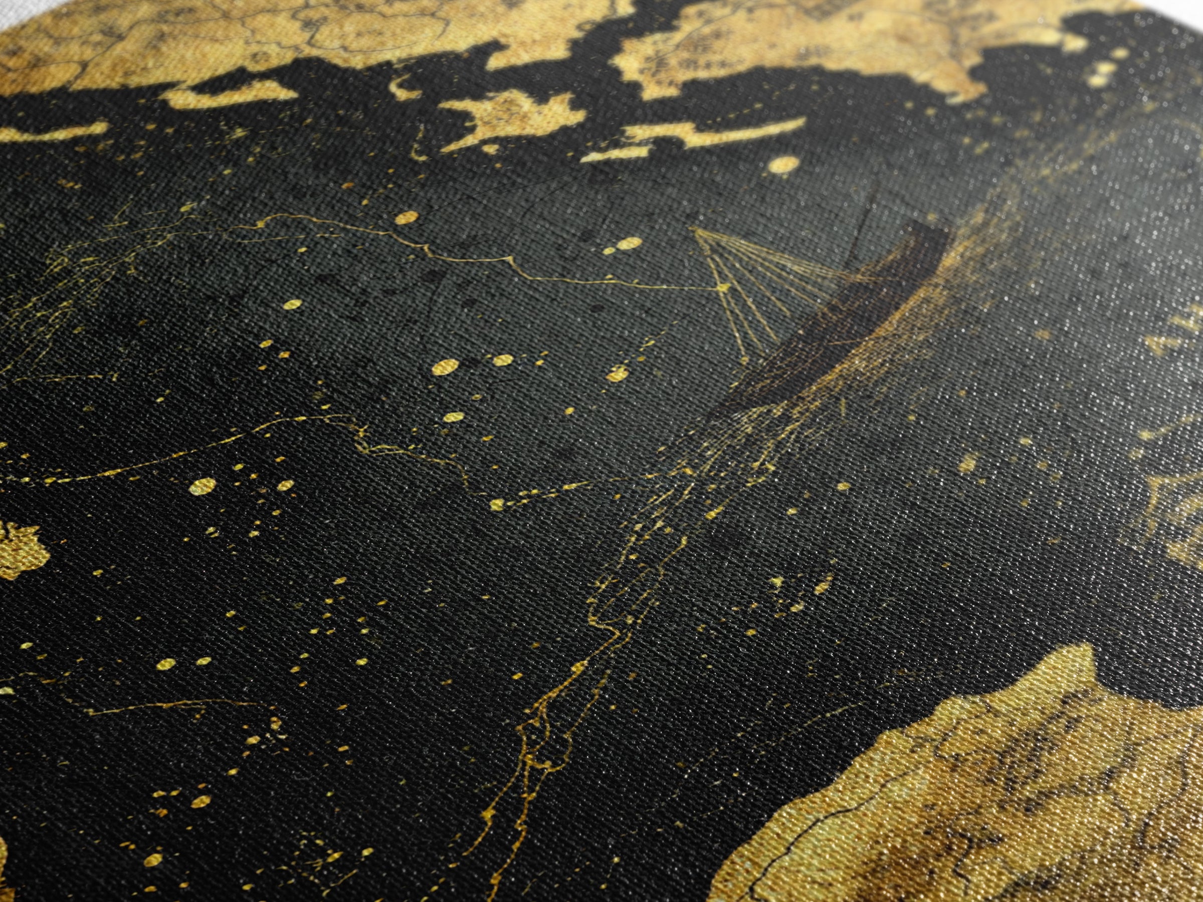 Golden Voyage Map Artwork, Ancient Nautical Journey Wall Art, Canvas Gold Canvas Print, Real Wood Frame, Mythical Decor