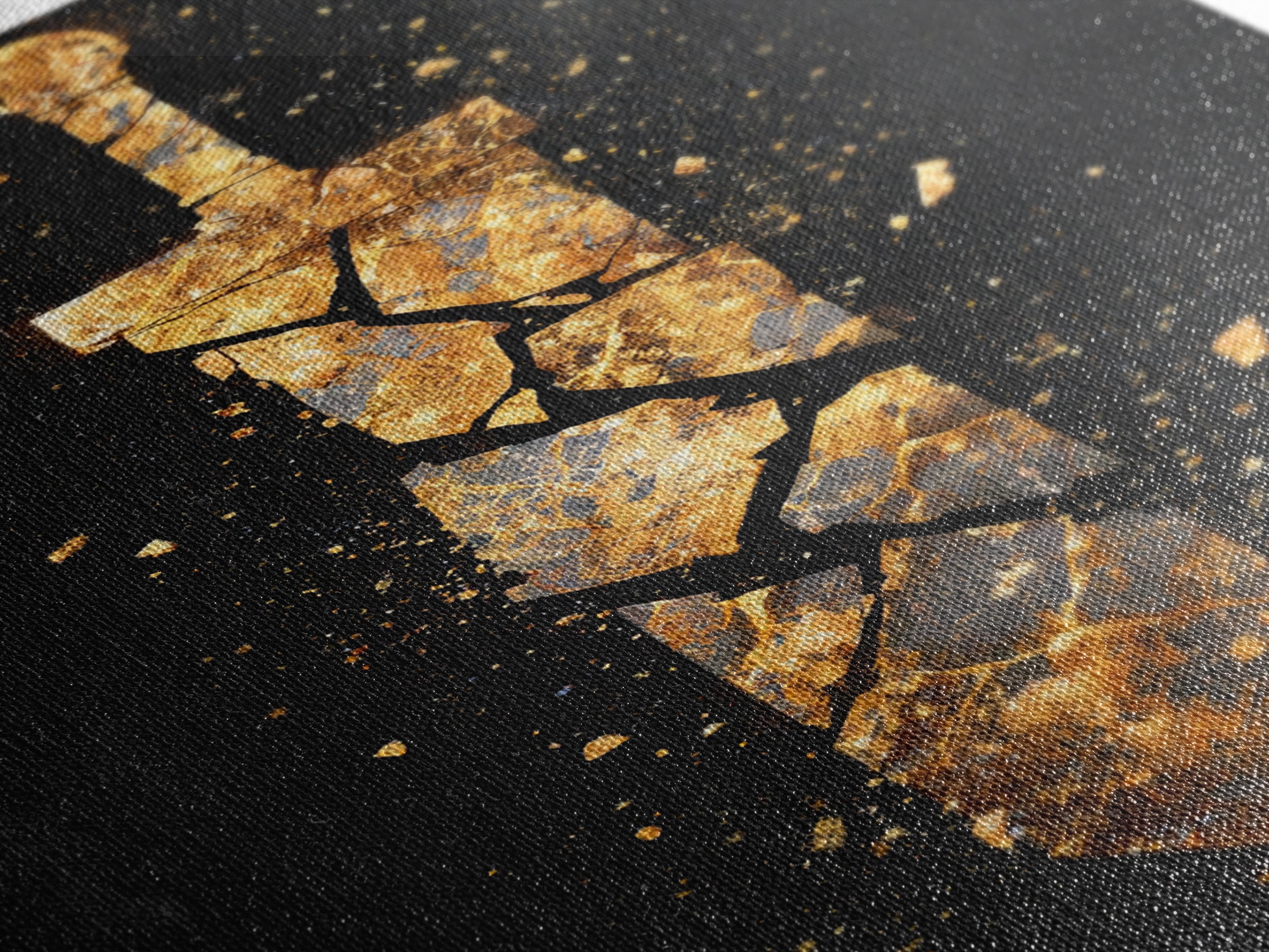 Shattered Sword Artwork, Exploding Blade Symbol Wall Art, Mythical Weapon Design, Ancient Esoteric Decor, Canvas Gold Canvas Print, Real Wood Frame