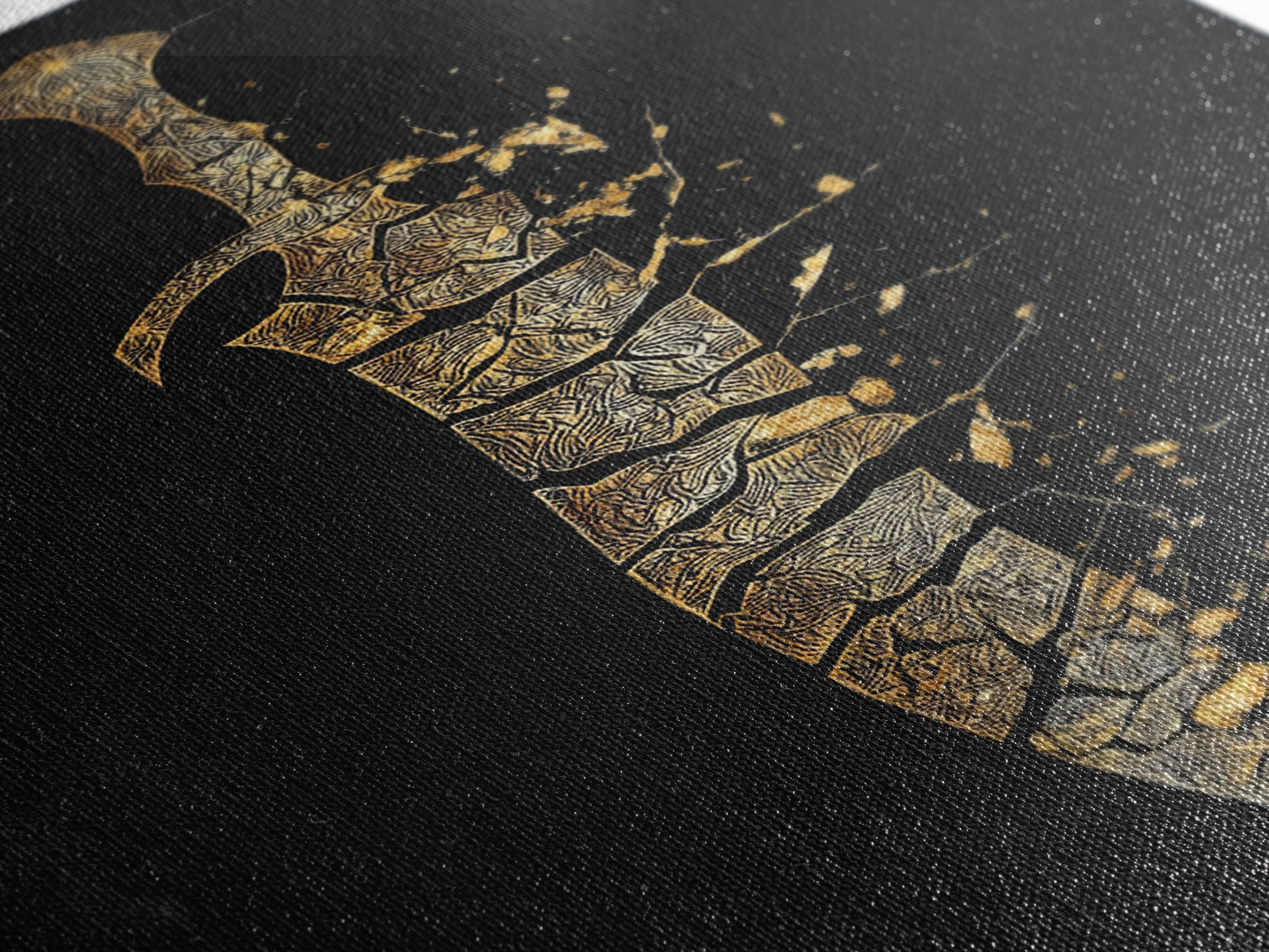 Ancient Broken Sword Artwork, Esoteric Cracked Blade Symbol Wall Art, Mythical Weapon Decor, Canvas Gold Canvas Print, Real Wood Frame