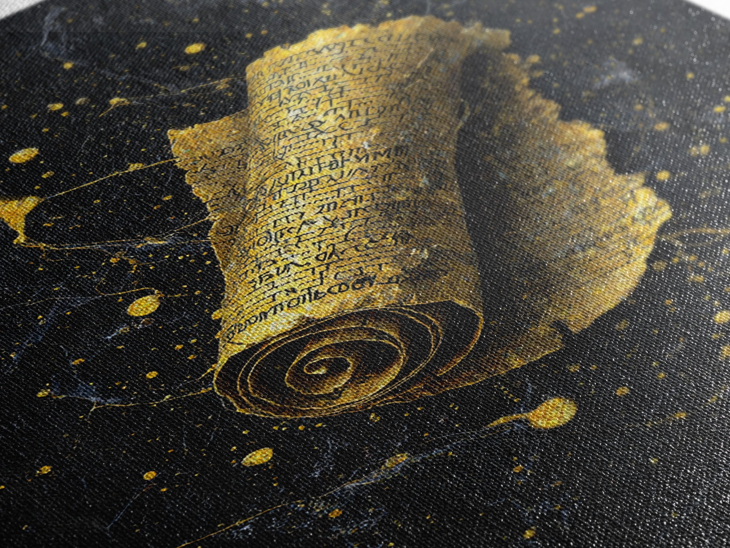 Canvas Gold Canvas Print, Ancient Scroll Wall Art, Mythology Inspired Decor, Real Wood Frame, Historic Manuscript Artwork