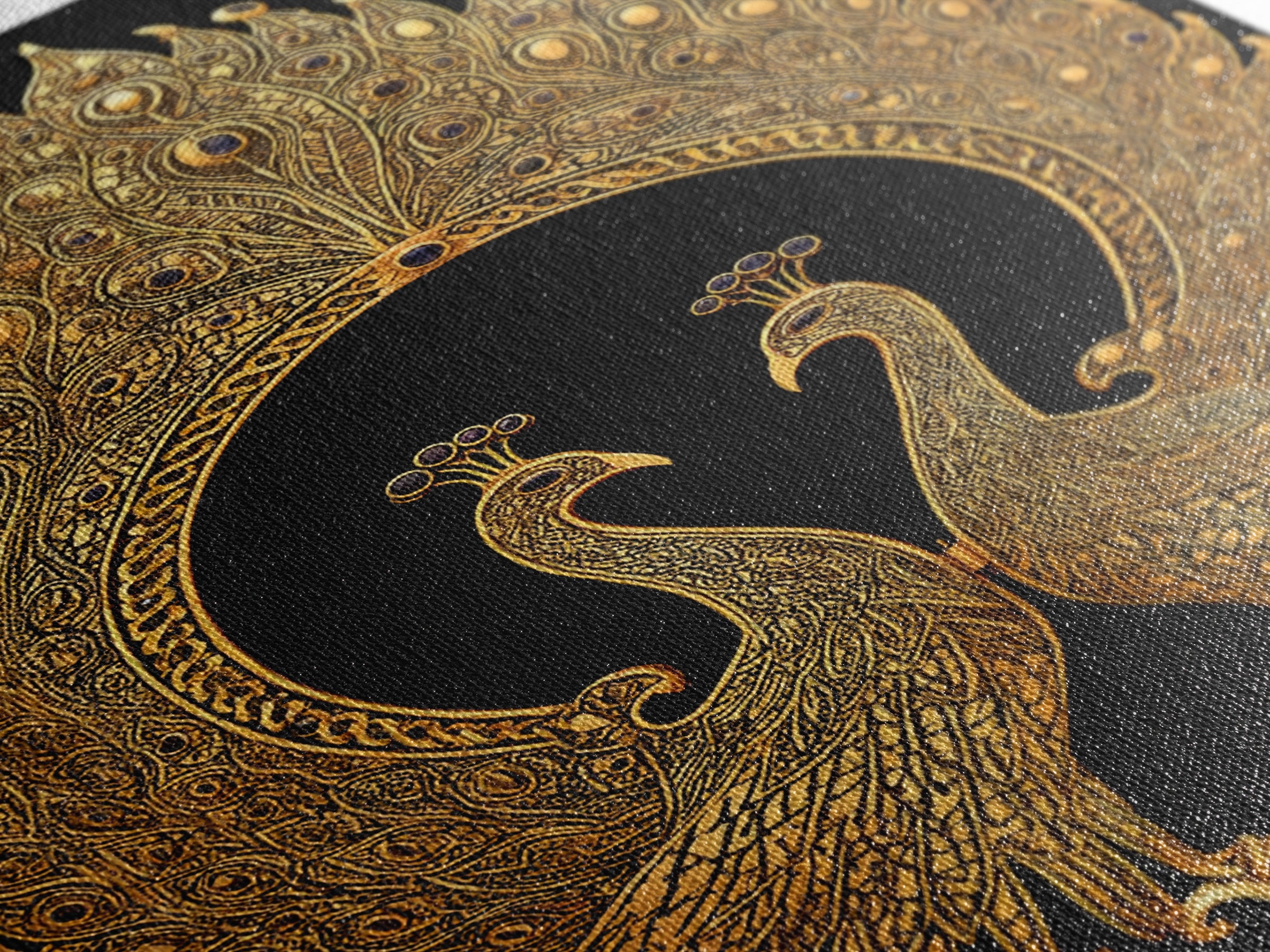 Canvas Gold Canvas Print, Ornate Peacock Wall Art, Mythology Inspired Decor, Real Wood Frame, Decorative Royal Artwork