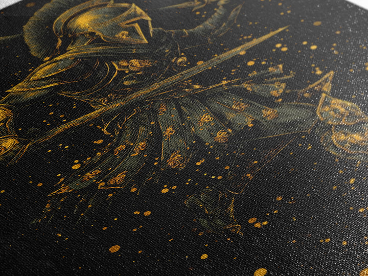 Canvas Gold Canvas Print, Spartan Warrior With Swords, Mythology Hero Decor, Real Wood Frame, Ancient Greek Soldier Artwork