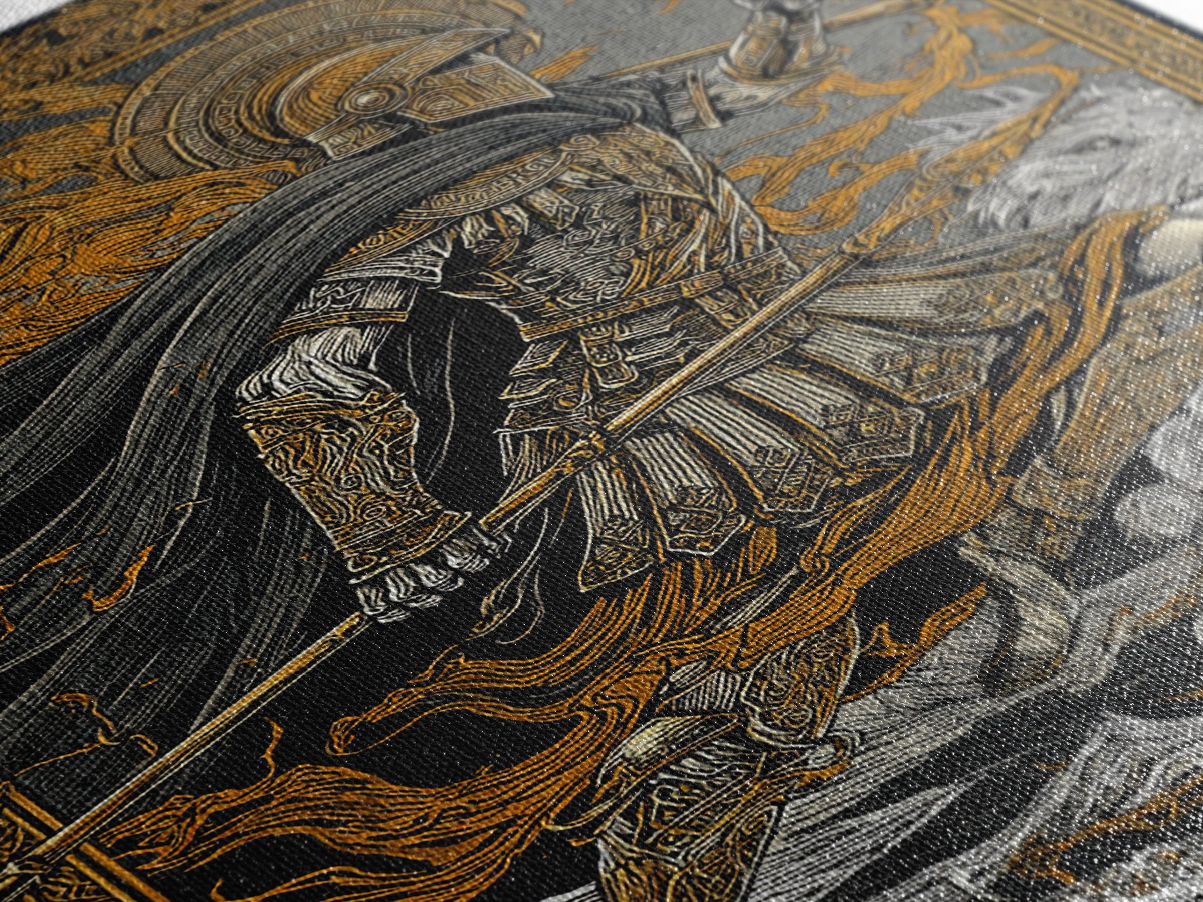 Ancient Warrior With Spear, Canvas Gold Canvas Print, Mythology Wall Art, Battle Scene Decor, Real Wood Frame Epic Artwork