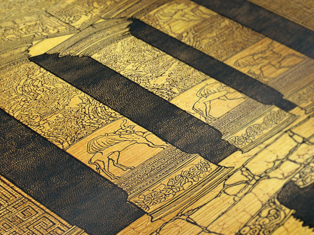 Ancient Greek Temple Columns, Metallic Gold Metal Print, Classical Architecture Wall Art, Historic Decor, Real Wood Frame Artwork