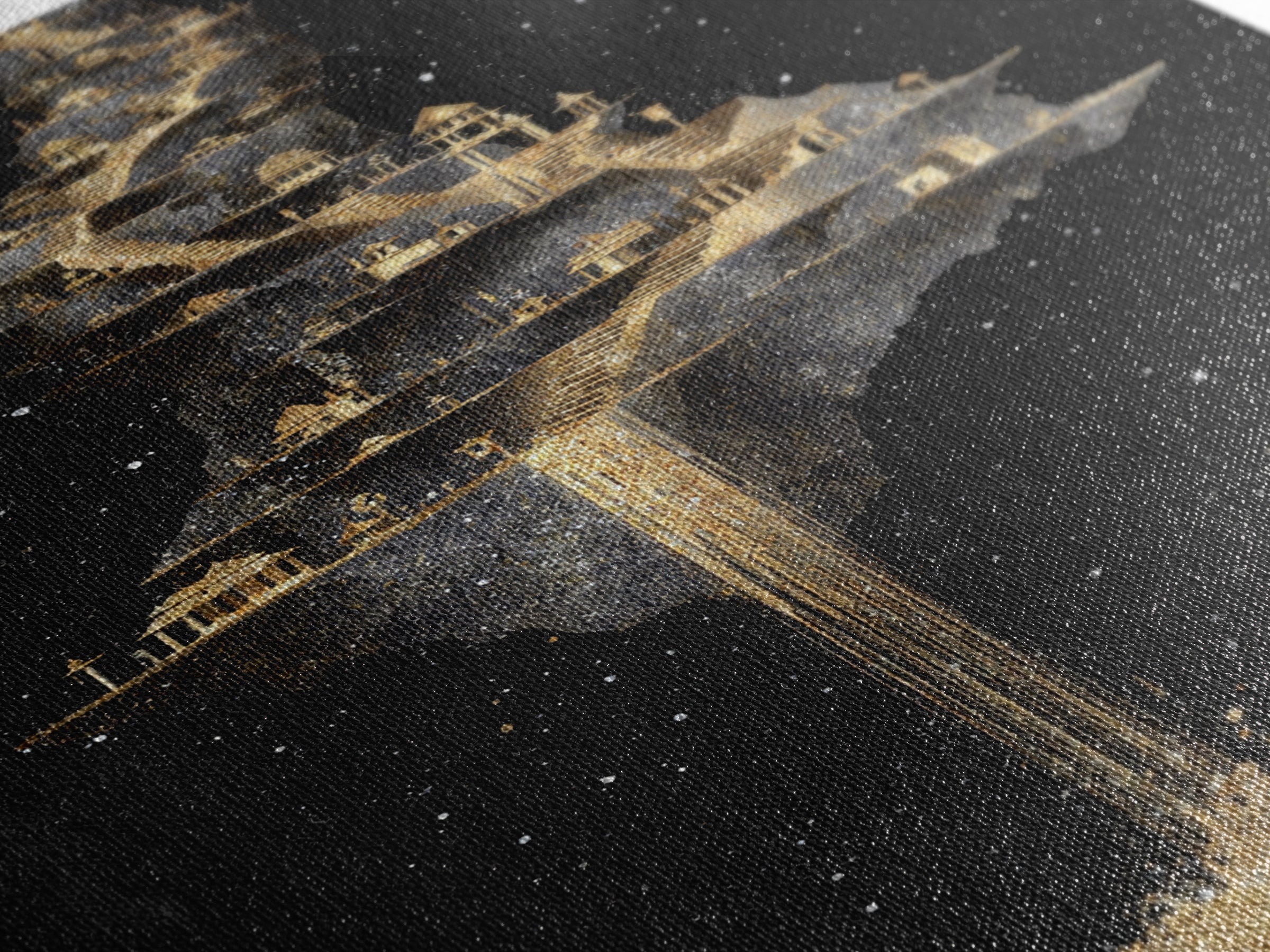 Floating Cosmic City Of Light, Canvas Gold Canvas Print, Fantasy Architecture Wall Art, Real Wood Framed Home Decor