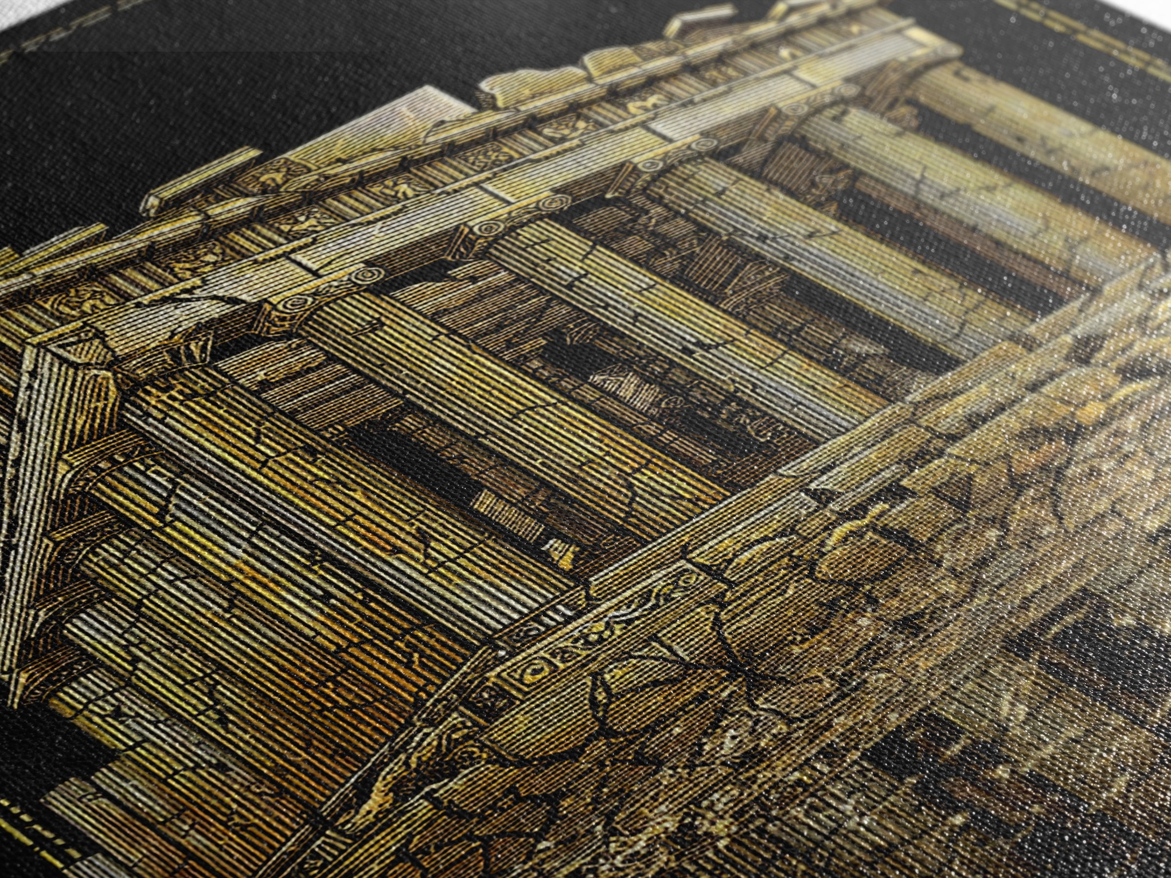 Ancient Ruins On Water Reflection, Canvas Gold Canvas Print, Classical Greek Architecture Wall Art, Real Wood Framed Art
