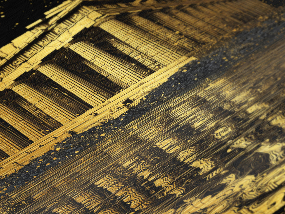 Parthenon Temple Reflection Shimmer, Metallic Gold Metal Print, Ancient Greek Architecture Artwork, Real Wood Framed Decor
