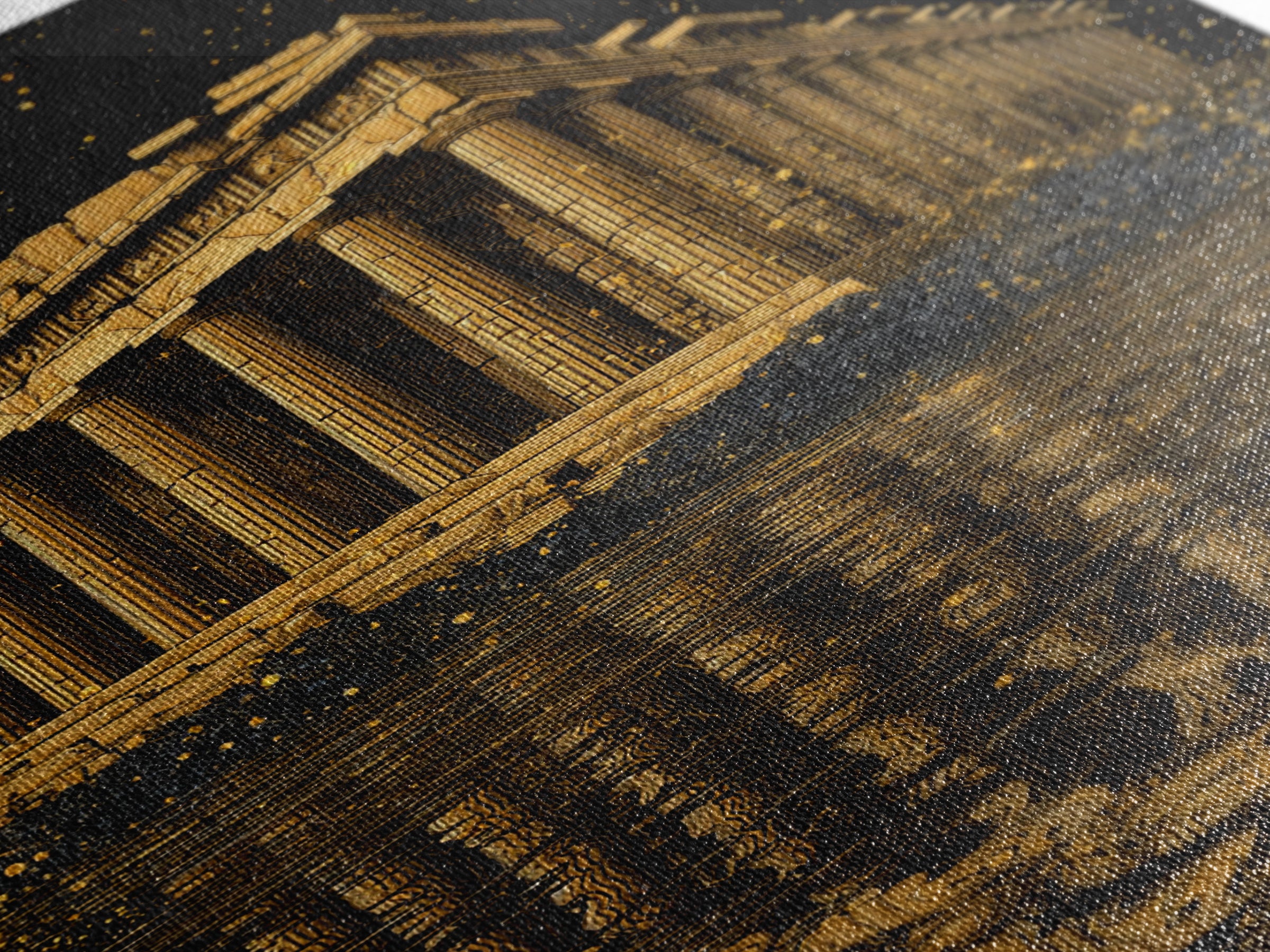 Parthenon Temple Reflection Shimmer, Canvas Gold Canvas Print, Ancient Greek Architecture Artwork, Real Wood Framed Decor