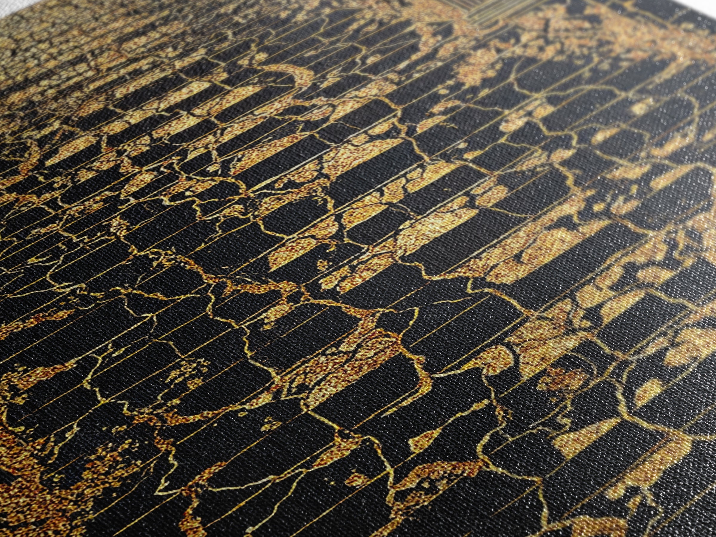 Cracked Marble Golden Stairway, Canvas Gold Art, Mythical Abstract Architecture Artwork, Real Wood Framed Wall Decor