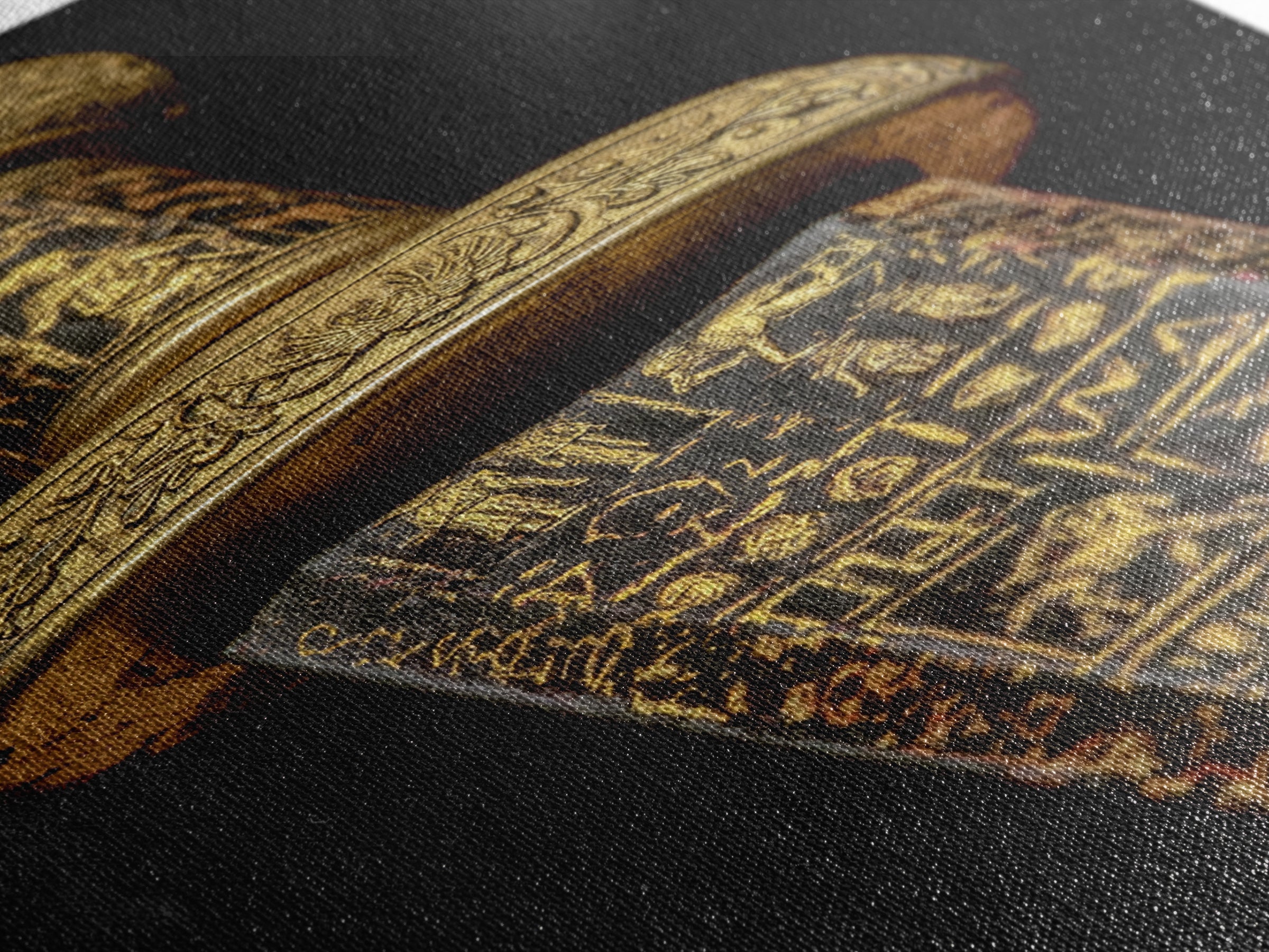 Ancient Sword With Etched Symbols, Canvas Gold Canvas Print, Mystical Weaponry Wall Art, Real Wood Framed Artwork
